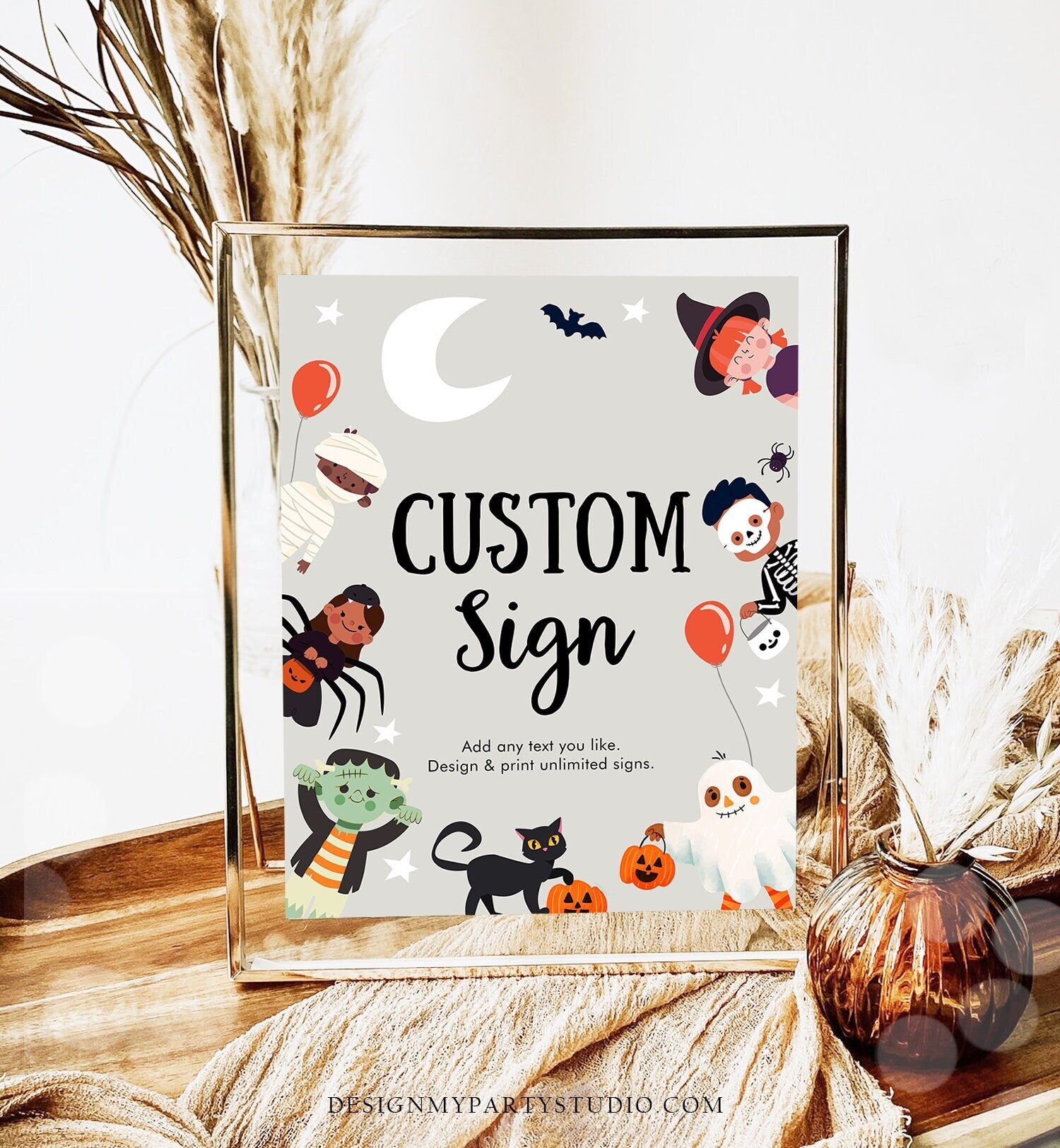 Editable Custom Halloween Sign Birthday Ghost Costume Kids Spooky Spooktacular Monster With Mummy Table 8x10 Corjl Template Printable 0473