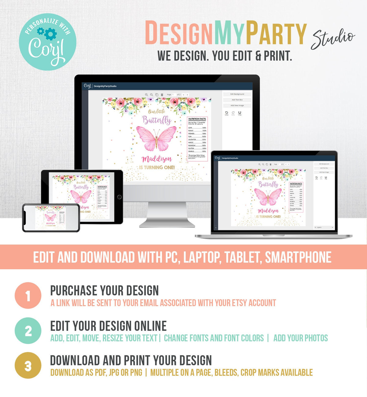 Editable Butterfly Chip Bag Birthday Party Baby Shower Decor Girl Watercolor Purple Lavender Snack Favors Digital Template Printable 0162