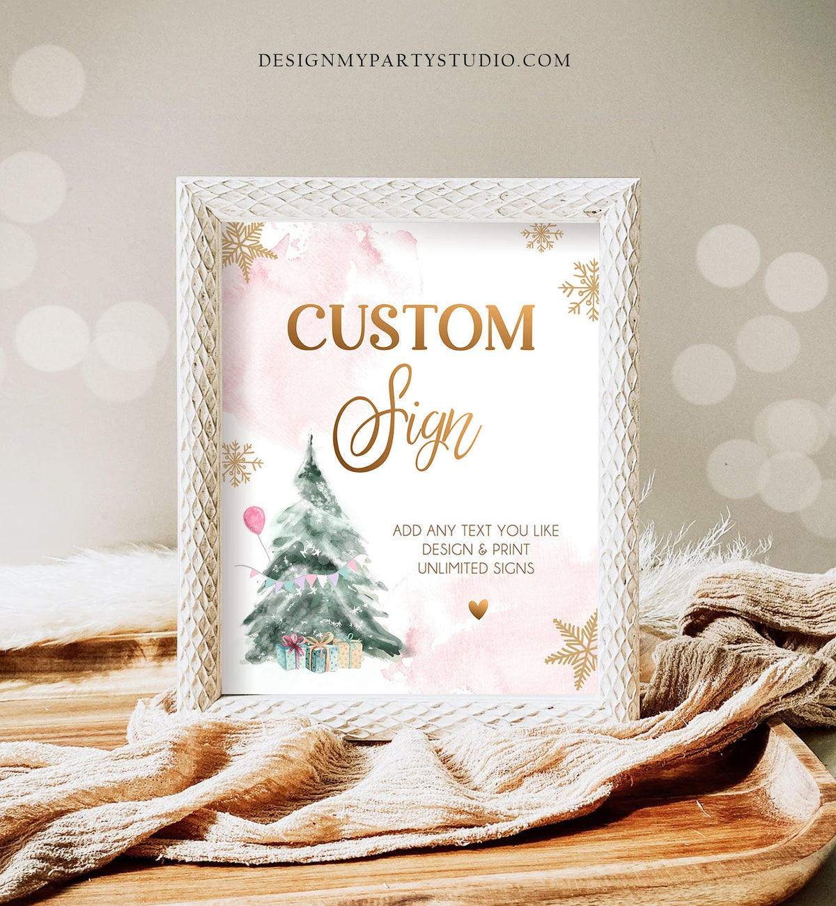 Editable Custom Sign Winter Tree Birthday Winter Onederland Decor 1st Party Its Cold Outside Gold Pink 8x10 Download PRINTABLE Corjl 0363