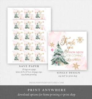 Editable Winter Tree Thank You Tag Winter Onederland Girl Christmas Thank You Snow Much Birthday Pink Gold Gift Corjl Printable 0363