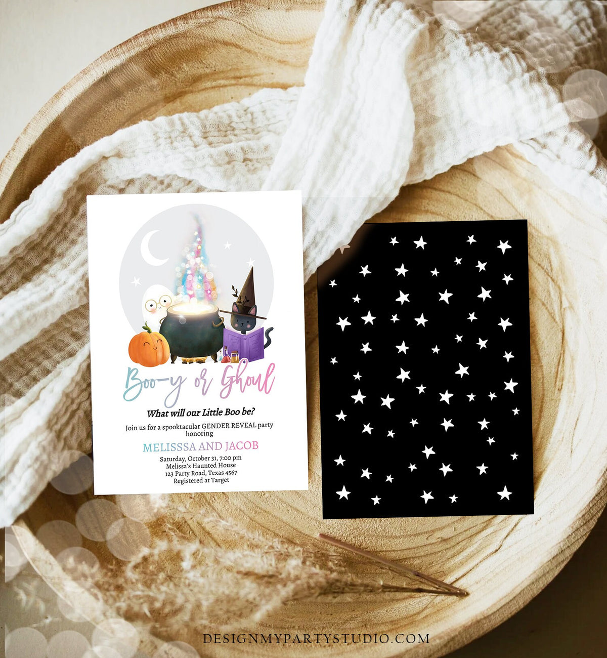 Editable Halloween Gender Reveal Invitation Little Boo Ghost Boo-y or Ghoul Pink Blue Ghost Halloween Digital Template Printable 0480 0009
