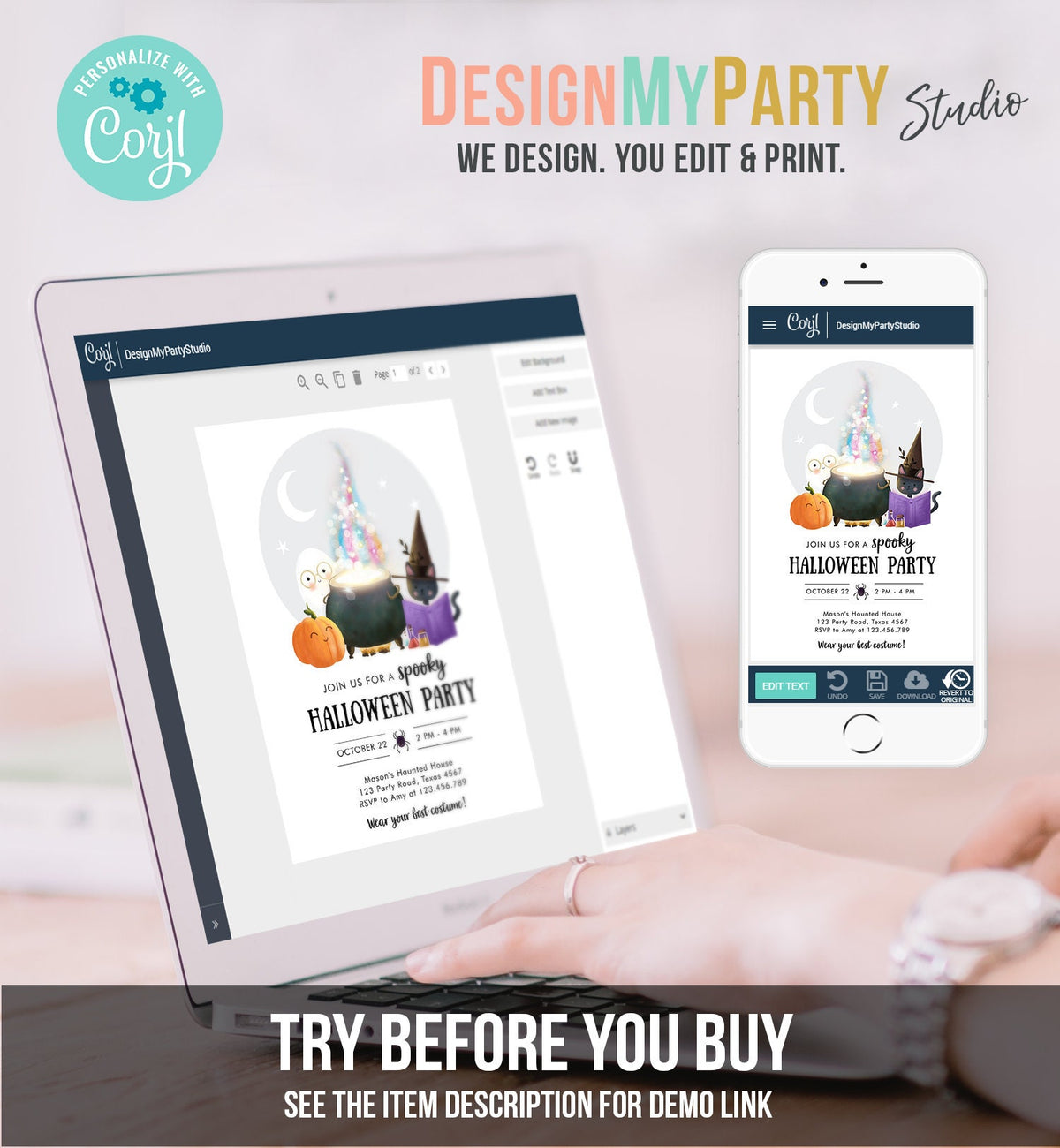 Editable Halloween Party Invitation Halloween Birthday Kids Costume Party Spooky Celebration Digital Evite Template Printable 0480 0009