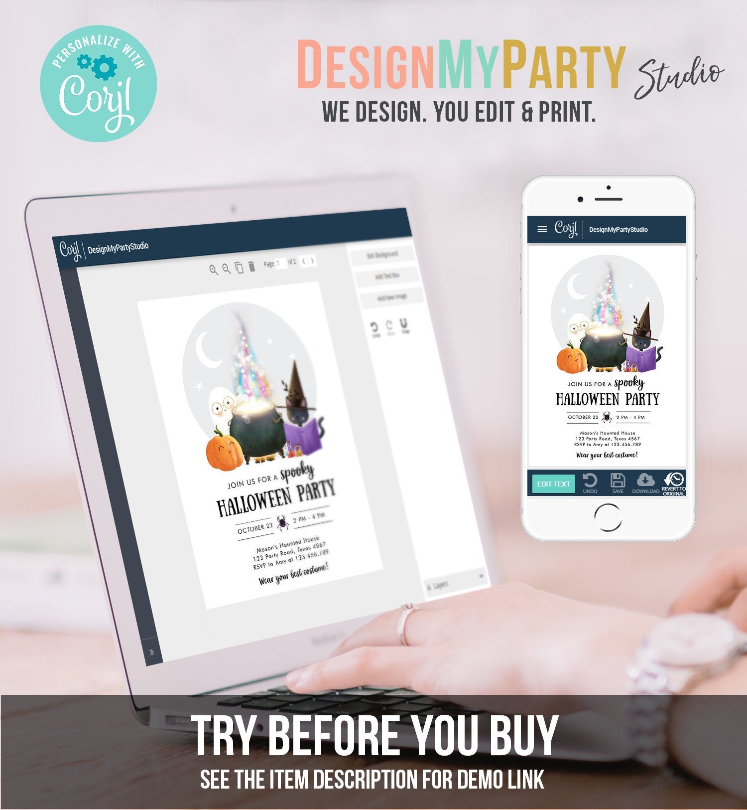 Editable Halloween Party Invitation Halloween Birthday Kids Costume Party Spooky Celebration Digital Evite Template Printable 0480 0009