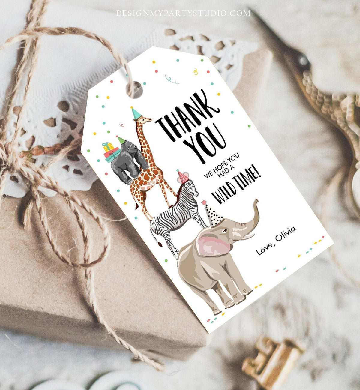 Editable Party Animals Favor Tags Safari Party Animals Wild One Thank You Tag Birthday Wild Time Gift Tag Corjl Template Printable 0142