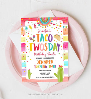 Editable Taco Twosday Fiesta Birthday Invitation Second Birthday 2nd Cactus Mexican Tacos Girl Cactus Download Corjl Template Printable 0134