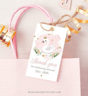 Editable Floral Swan Birthday Favor Tags Thank You Tags Princess Swan Girl Pink Gold Birthday Gift Tag Decor Digital Corjl Template 0382