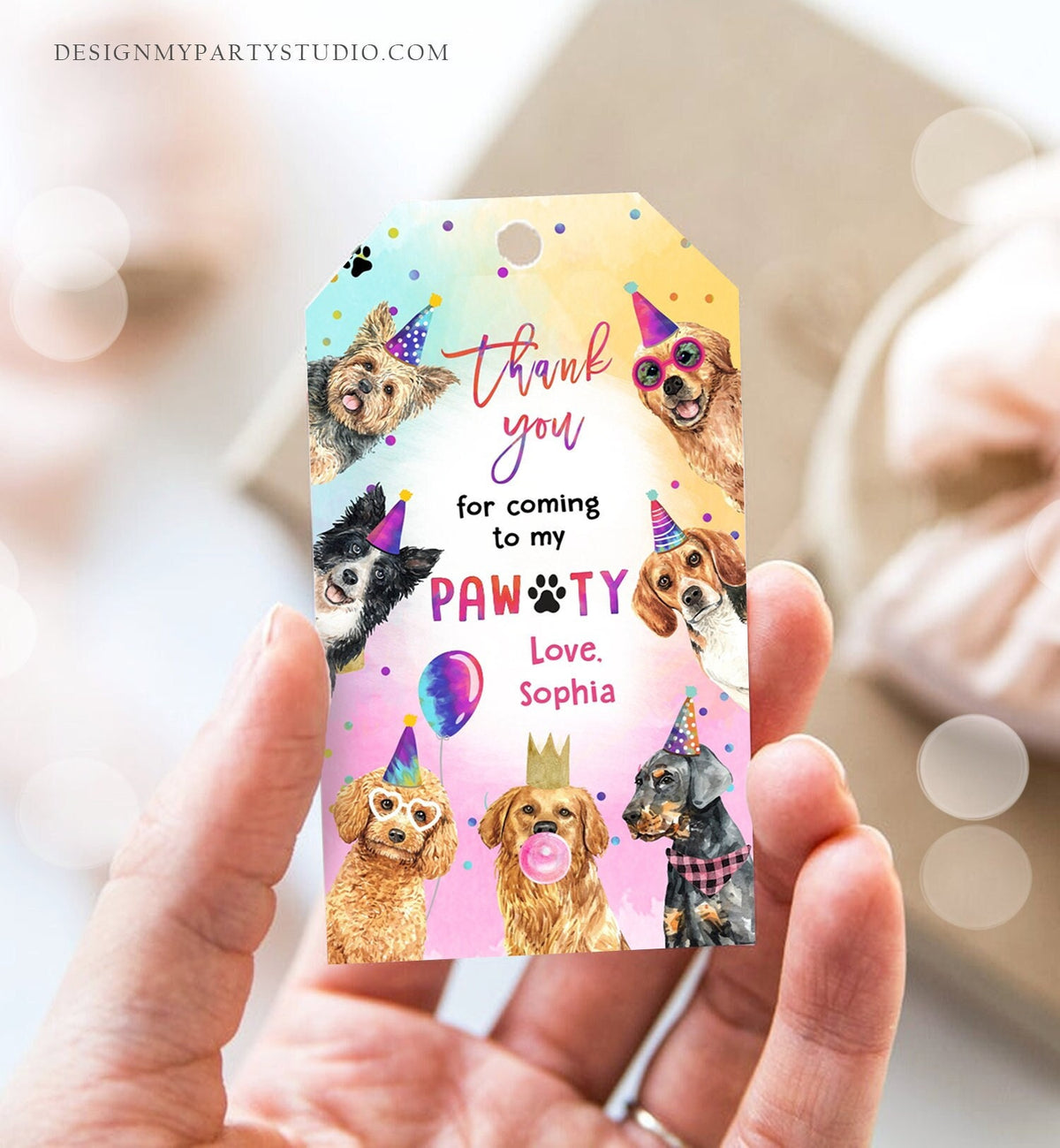 Editable Dogs Favor Tag Dog Birthday Thank You Tags Girl Puppy Birthday Dog Party Animals Dog Pawty Template PRINTABLE Corjl 0460