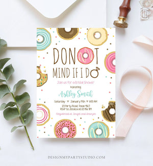 Editable Donut Mind If I Do Bridal Shower Invitation Sweet Pink Teal Ring Doughnut Donut and Diamonds Coed Joined Shower Corjl Template 0050