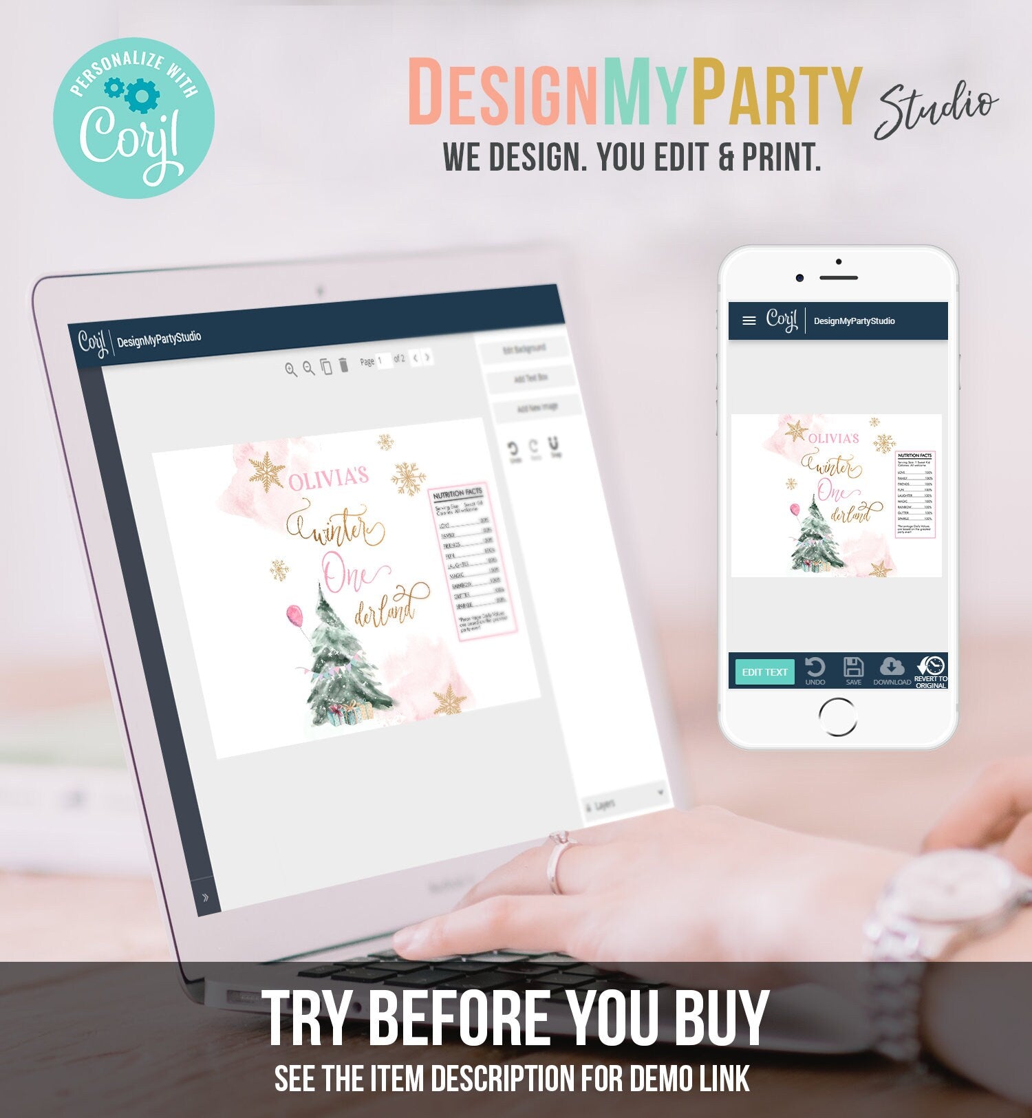 Editable Winter ONEderland Chip Bag Christmas Tree Snowflake Wonderland Girl Birthday Gold Party Favors Digital Template Printable 0363