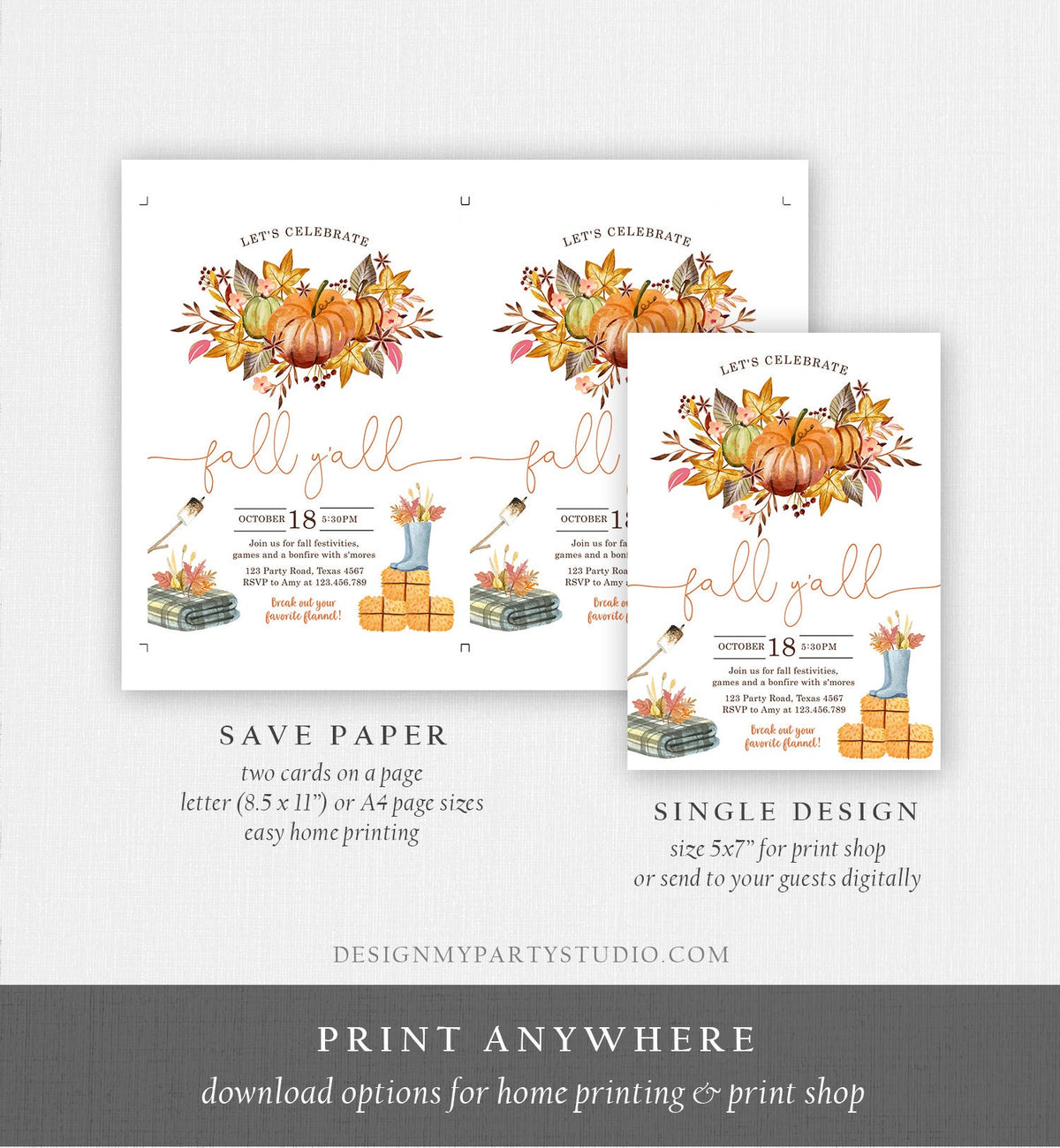 Editable Fall Y&#39;all Party Invitation Fall Festival Party Backyard Bonfire Neighborhood All Things Fall Harvest Fall Fest Template Corjl 0488