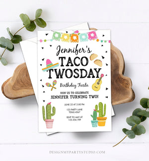 Editable Taco Twosday Invitation Mexican Twosday Birthday Fiesta 2nd Birthday Girl Pink Mint Download Printable Invite Template Corjl 0161