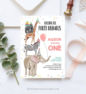 Editable Party Animals Birthday Invitation Wild One Animals Invitation Zoo Safari Animals Girl Download Printable Corjl Template 0142