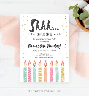 Editable Candles Surprise Birthday Invitation Shhh It's A Surprise Party 30th 40th 50th 60th Adult Download Corjl Template Printable 0277
