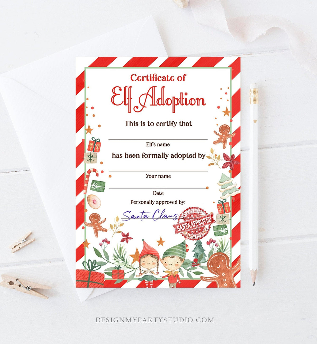 Editable Elf Adoption Certificate Adopt an Elf Letter Elf Activity Christmas Elf Certificate Santa North Pole Corjl Template Printable 0358
