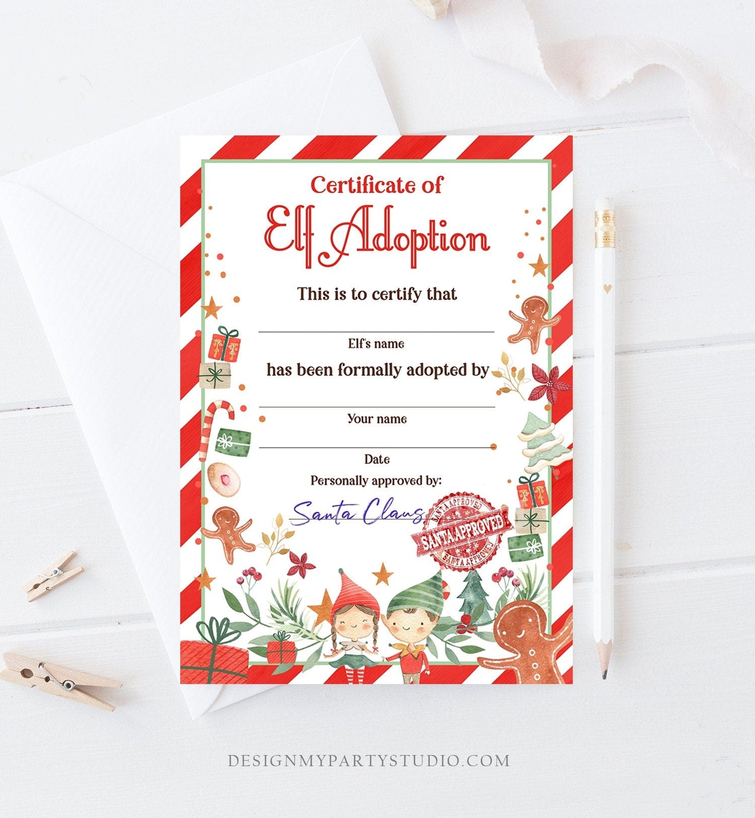 Editable Elf Adoption Certificate Adopt an Elf Letter Elf Activity Christmas Elf Certificate Santa North Pole Corjl Template Printable 0358