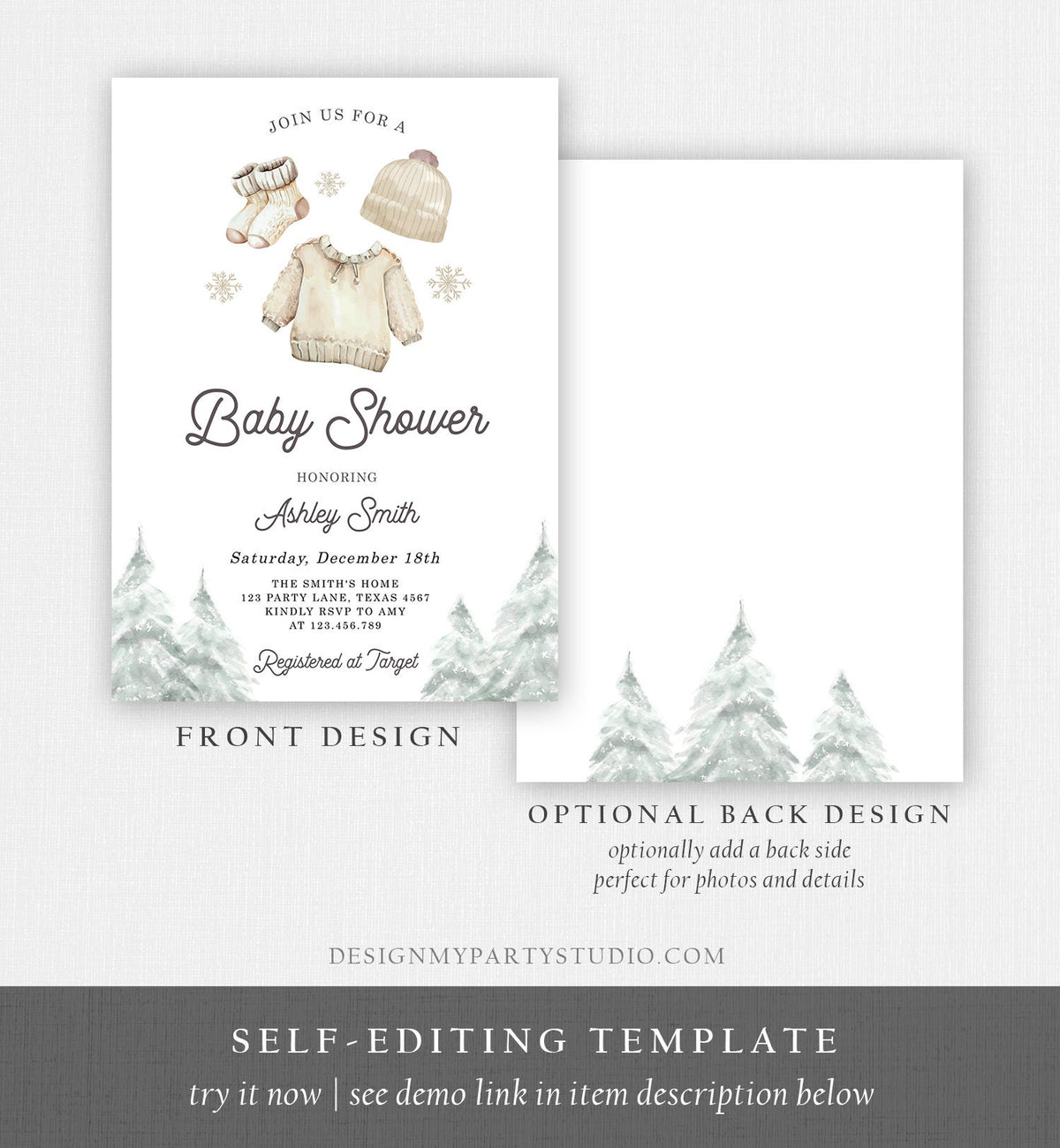 Editable Winter Baby Shower Invitation Baby It&#39;s Cold Outside Christmas Baby Shower Gender Neutral Watercolor Template Download Corjl 0491