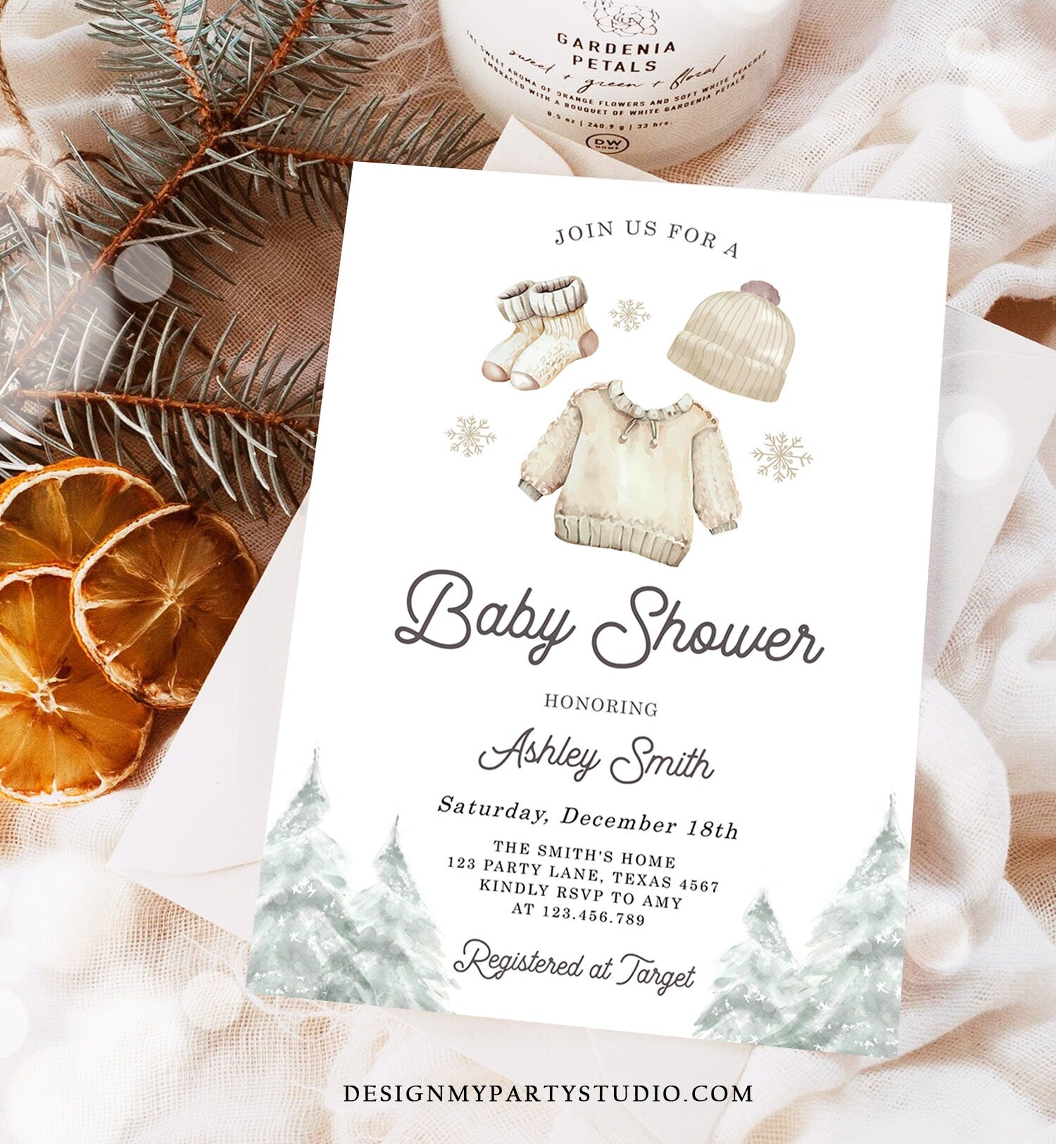 Editable Winter Baby Shower Invitation Baby It's Cold Outside Christmas Baby Shower Gender Neutral Watercolor Template Download Corjl 0491