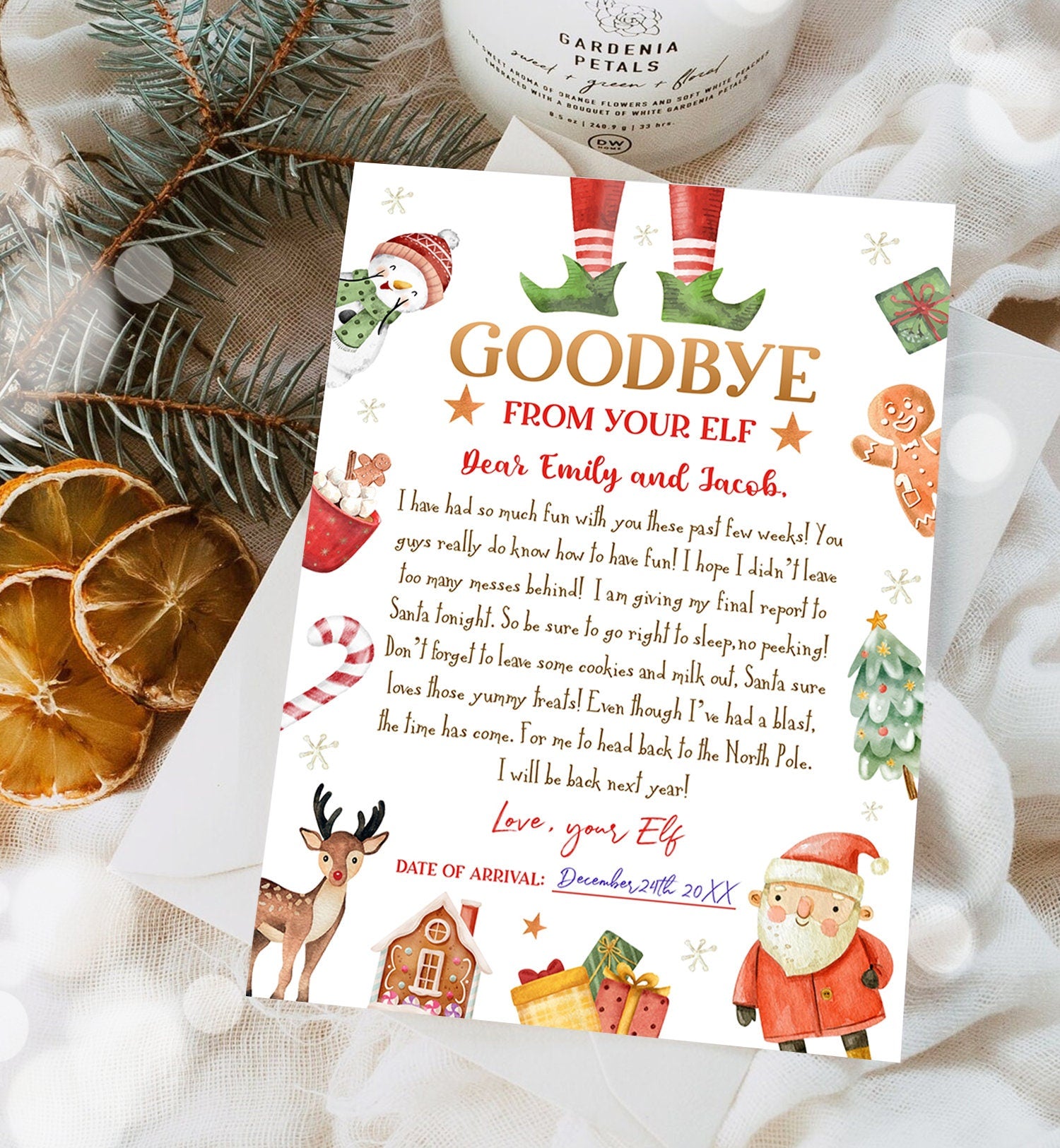 Editable Elf Goodbye Letter Departure Letter Christmas Goodbye from Your Elf Christmas Elf Letter Santa Claus Poem Printable Template 0445
