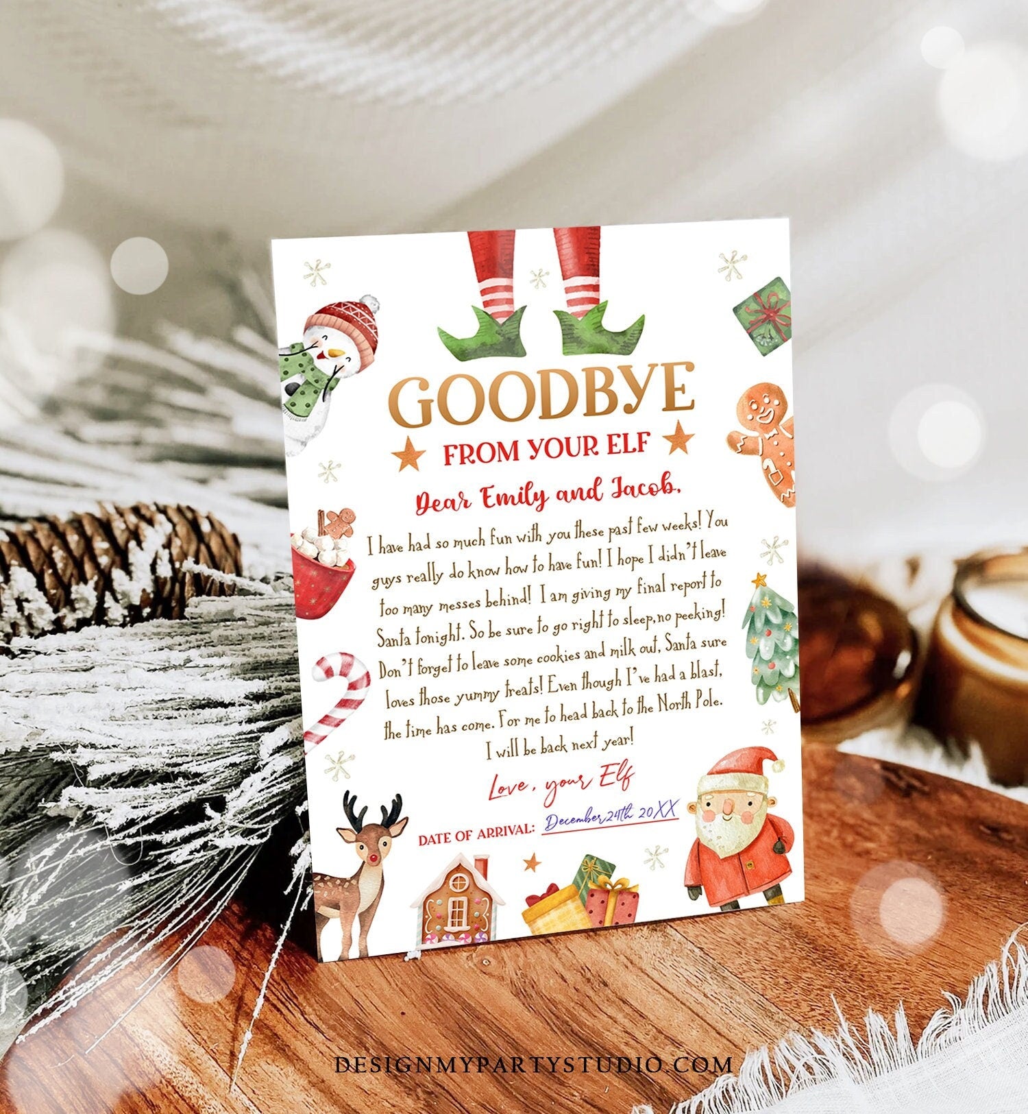 Editable Elf Goodbye Letter Departure Letter Christmas Goodbye from Your Elf Christmas Elf Letter Santa Claus Poem Printable Template 0445