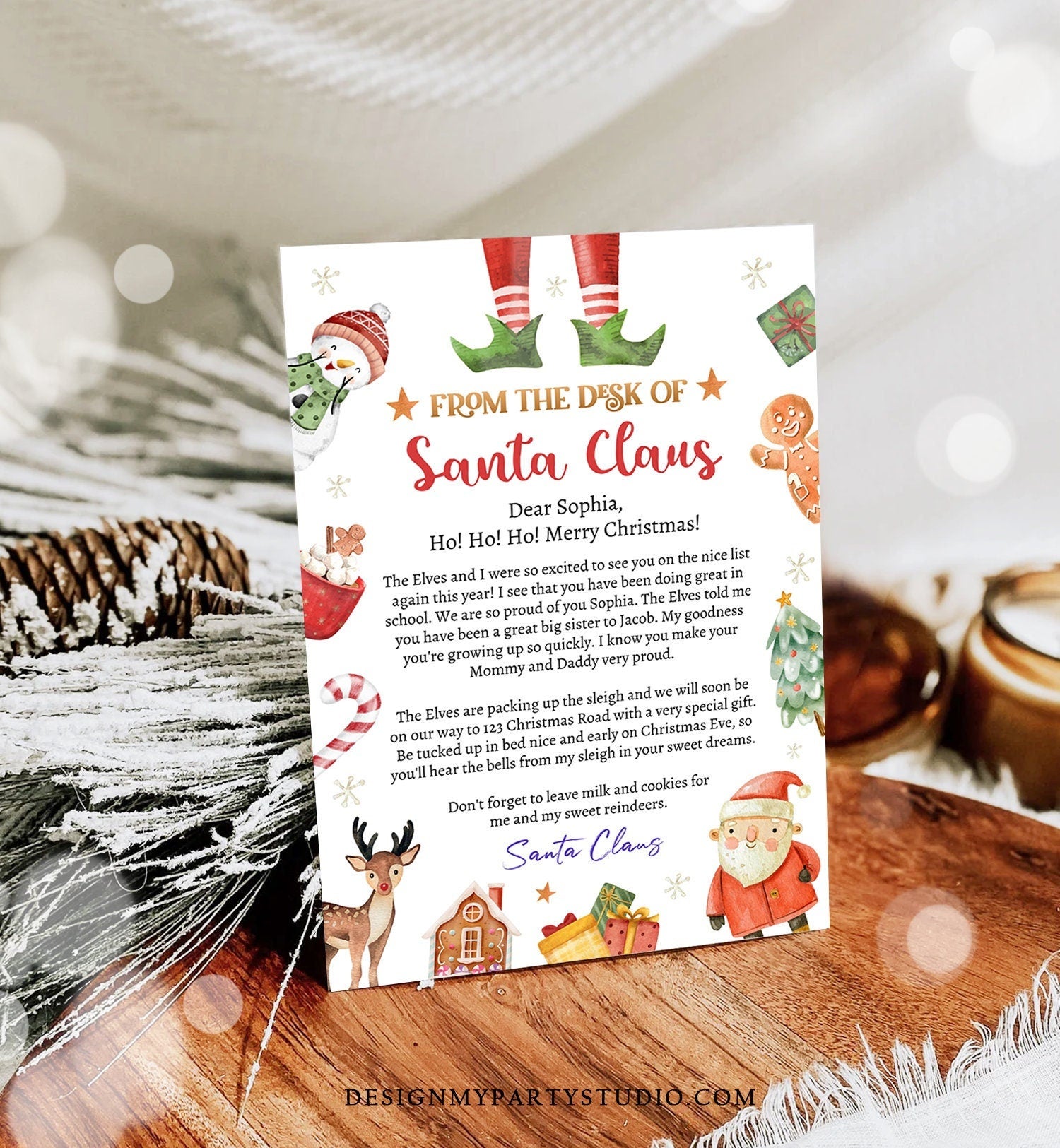Editable Personalized Letter from Santa Claus From The Desk of Santa Christmas Eve North Pole Mail Download Printable Template 0445