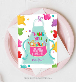 Editable Art Party Thank You Card Girl Boy Birthday Painting Crafting Party Paint Craft Apron Arts Printable Corjl Template Digital 0319