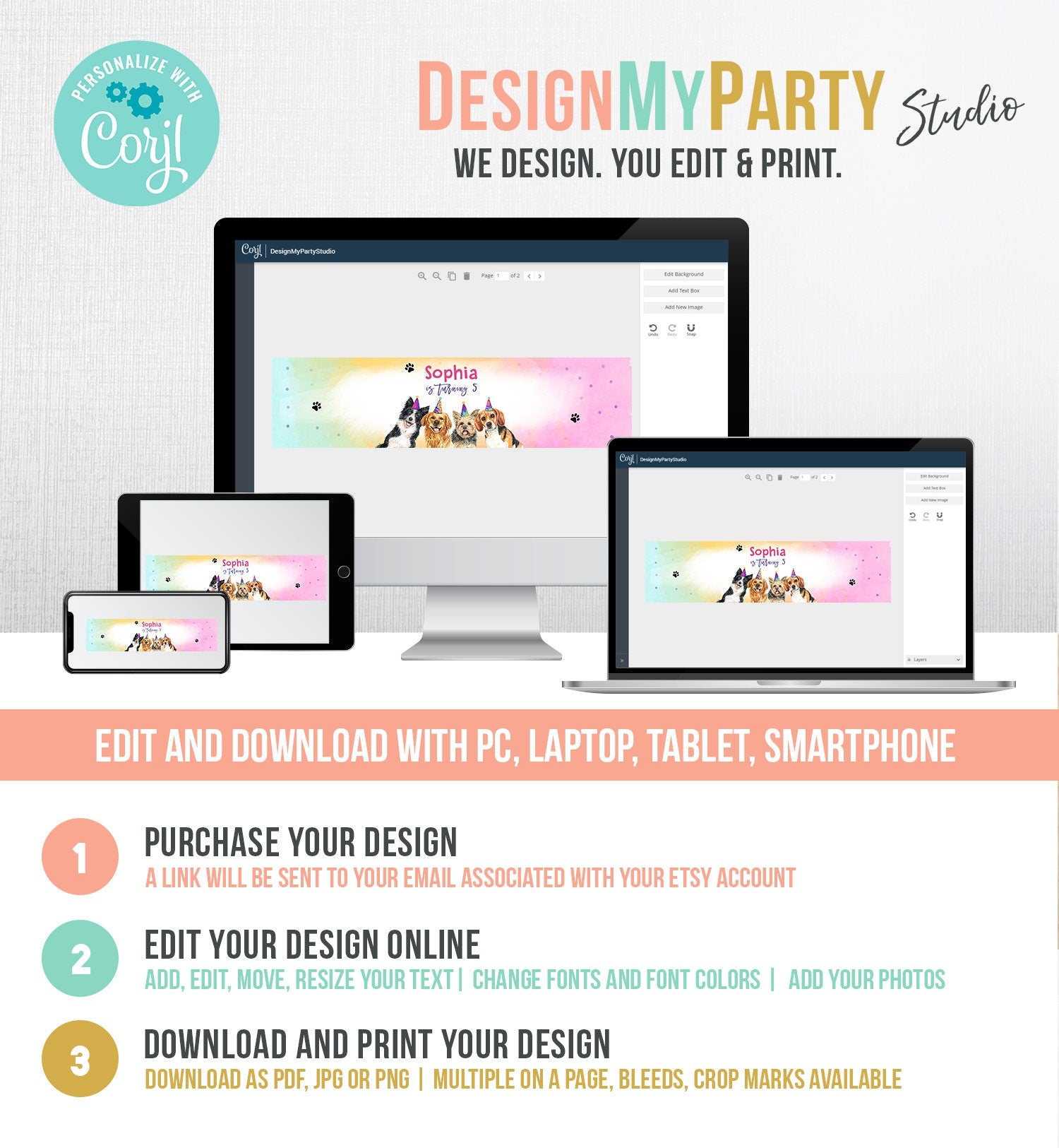 Editable Dog Water Bottle Label Dog Birthday Puppy Party Doggy Pet Vet Pawty Birthday Decor Girl Printable Bottle Wrap Template Digital 0460