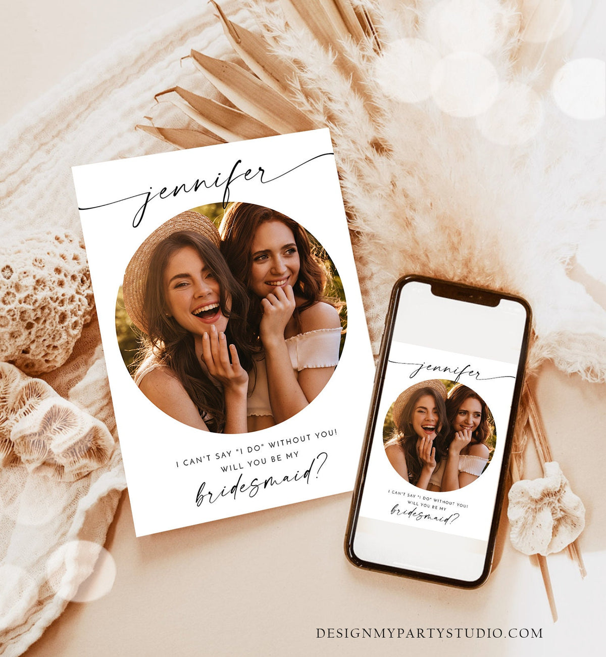 Editable Will You Be My Bridesmaid Card Proposal Photo Card Boho Rustic Modern Minimalist Wedding Calligraphy Template Printable 0493