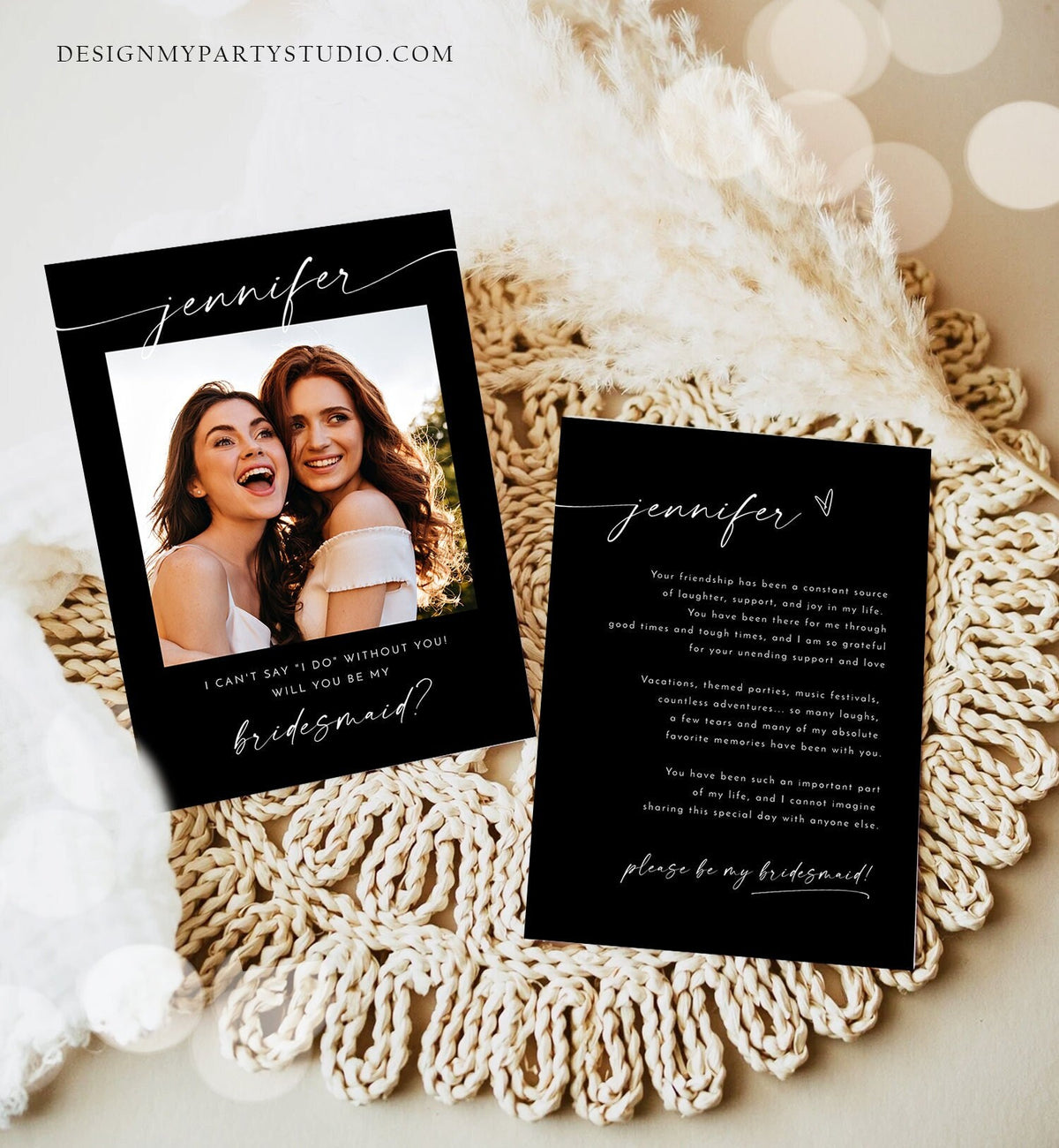 Editable Will You Be My Bridesmaid Card Proposal Photo Card Boho Rustic Modern Minimalist Wedding Calligraphy Template Printable 0493