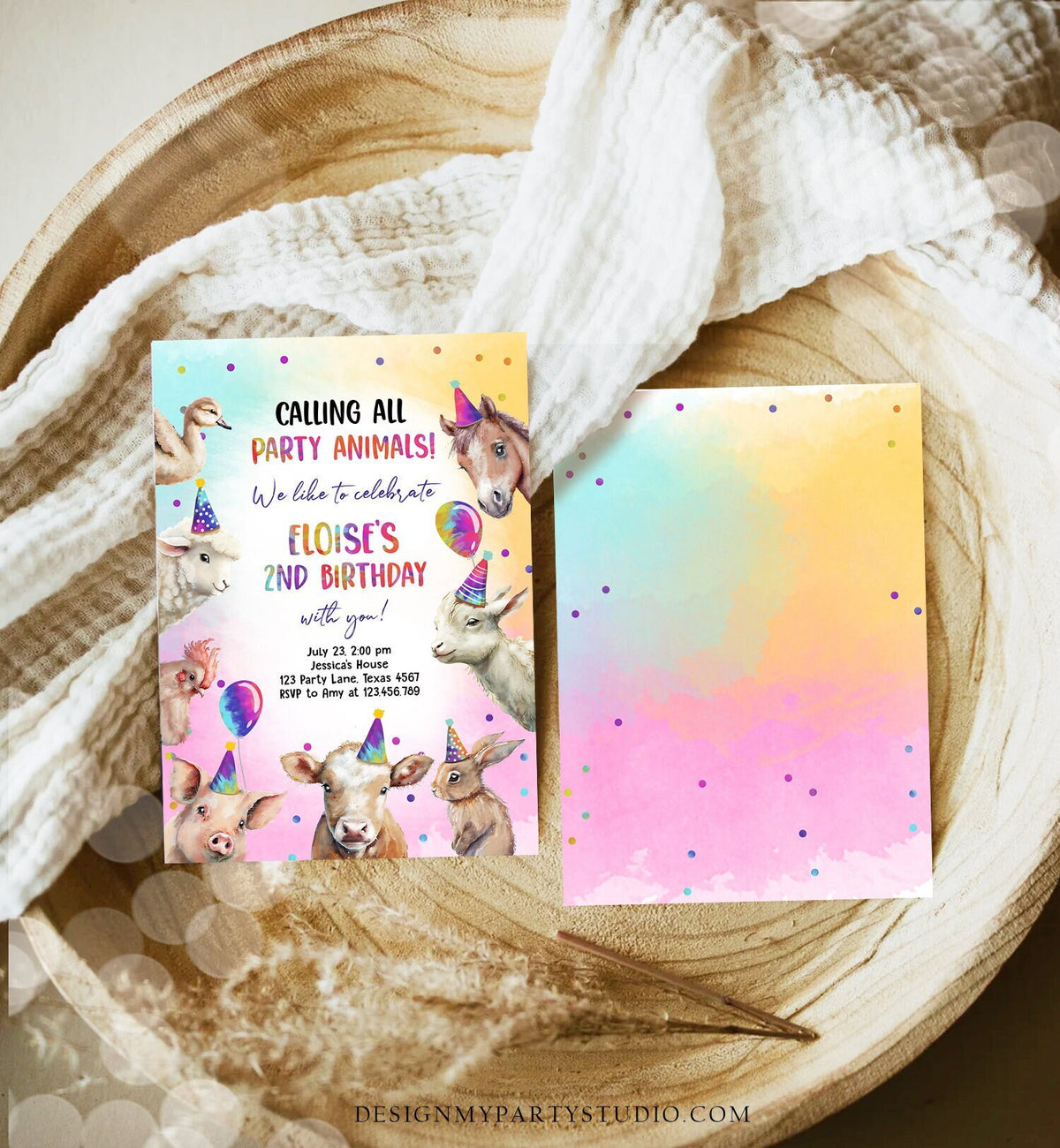 Editable Farm Animals Birthday Invitation Girl Farm Barnyard First Birthday Party Animals Confetti Digital Download Template Printable 0483