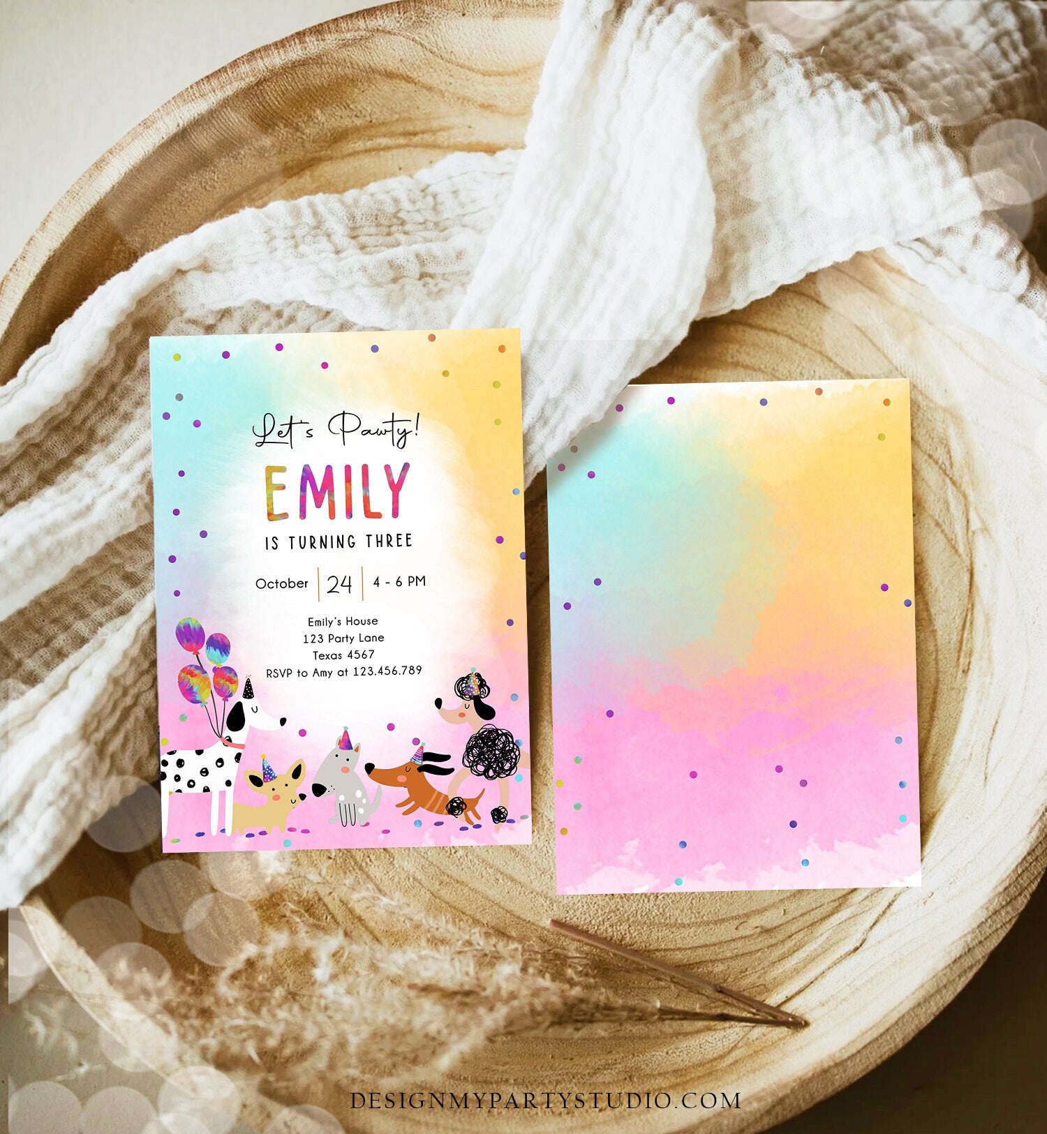 Editable Dog Birthday Party Invitation Puppy Birthday Invite Pink Girl Pawty Birthday Animal Pet Vet Download Printable Template Corjl 0484