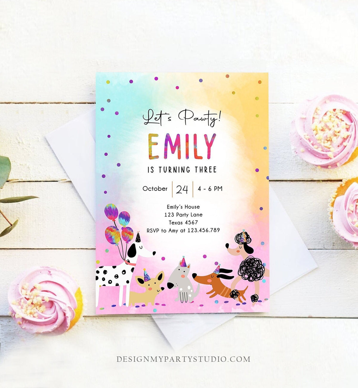 Editable Dog Birthday Party Invitation Puppy Birthday Invite Pink Girl Pawty Birthday Animal Pet Vet Download Printable Template Corjl 0484