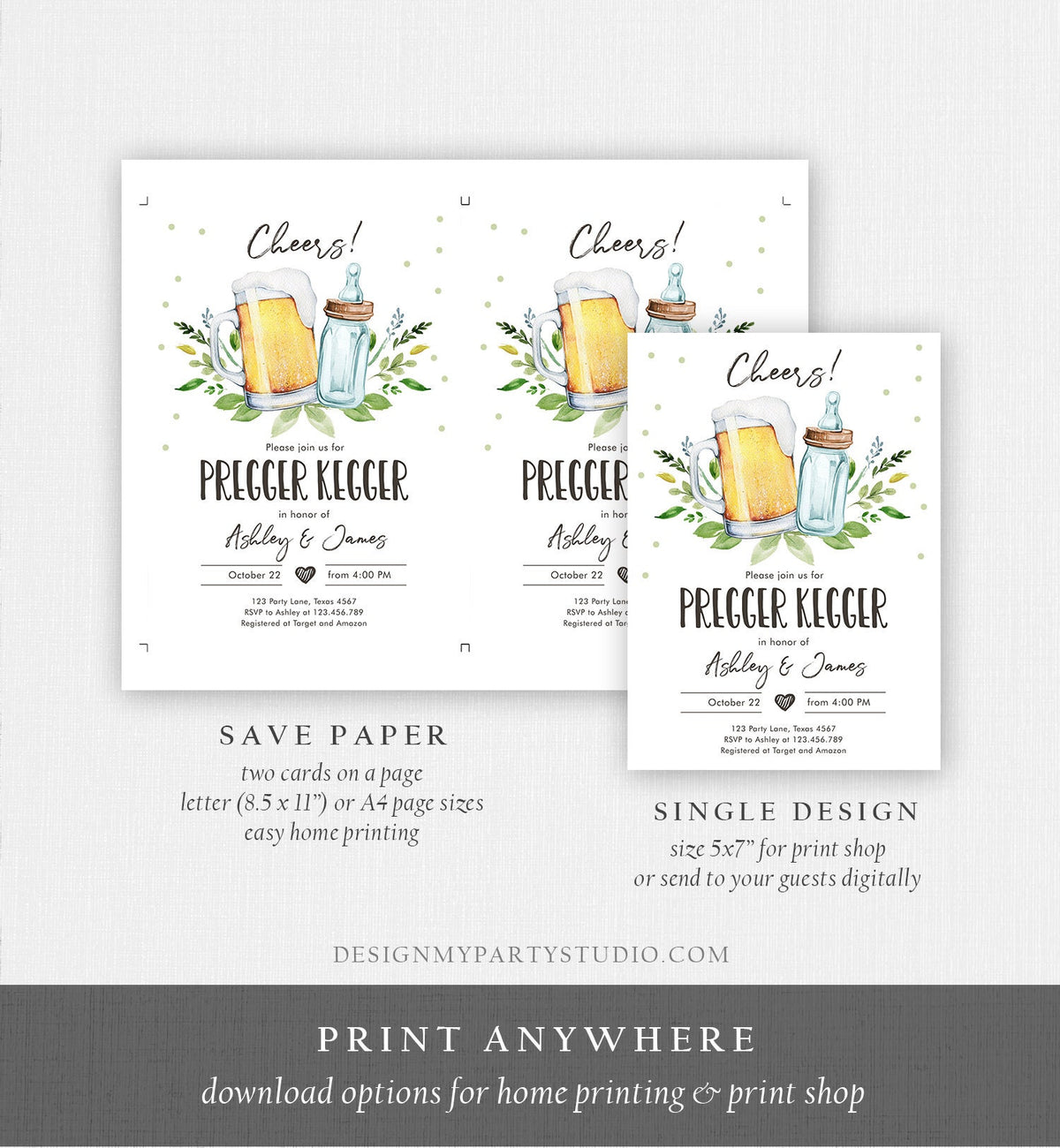 Editable Pregger Kegger Invitation Bottle and Beers Baby Shower Cheers Coed Couples Shower Download Corjl Template Printable 0190