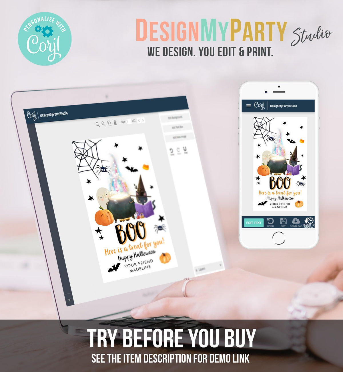 Editable Halloween Favor Tags Boo Gift Tags Costume Party Trick Or Treat Birthday Party Digital Download Template Printable 0261 0480