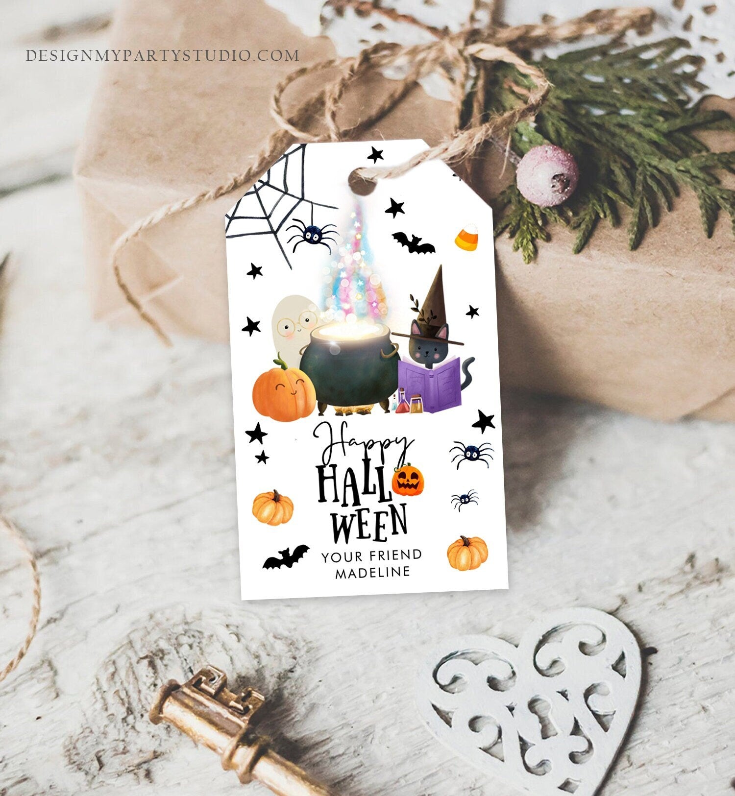 Editable Happy Halloween Gift Tags Trick Or Treat Favor Tag Spooky Ghost Treat Tag Digital Download Template Printable 0261 0480 0009
