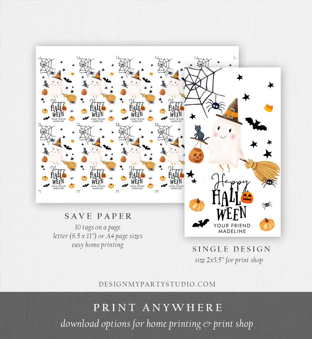 Editable Happy Halloween Gift Tags Trick Or Treat Favor Tag Ghost Treat Spooky Tag Digital Download Template Printable 0261 0479 0009