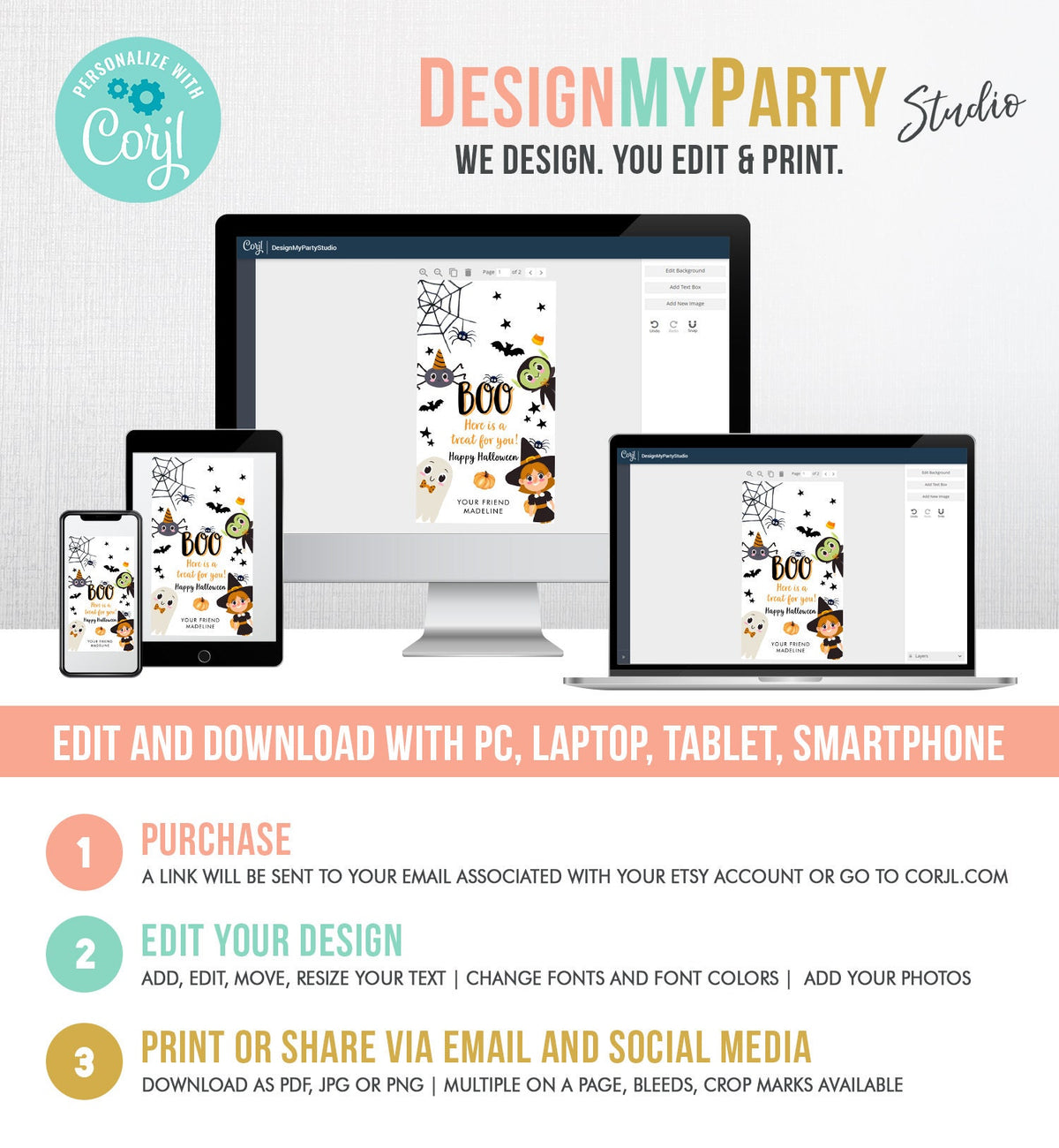 Editable Halloween Favor Tags Boo Gift Tags Costume Party Trick Or Treat Favor Tags Birthday Digital Download Template Printable 0261 0009