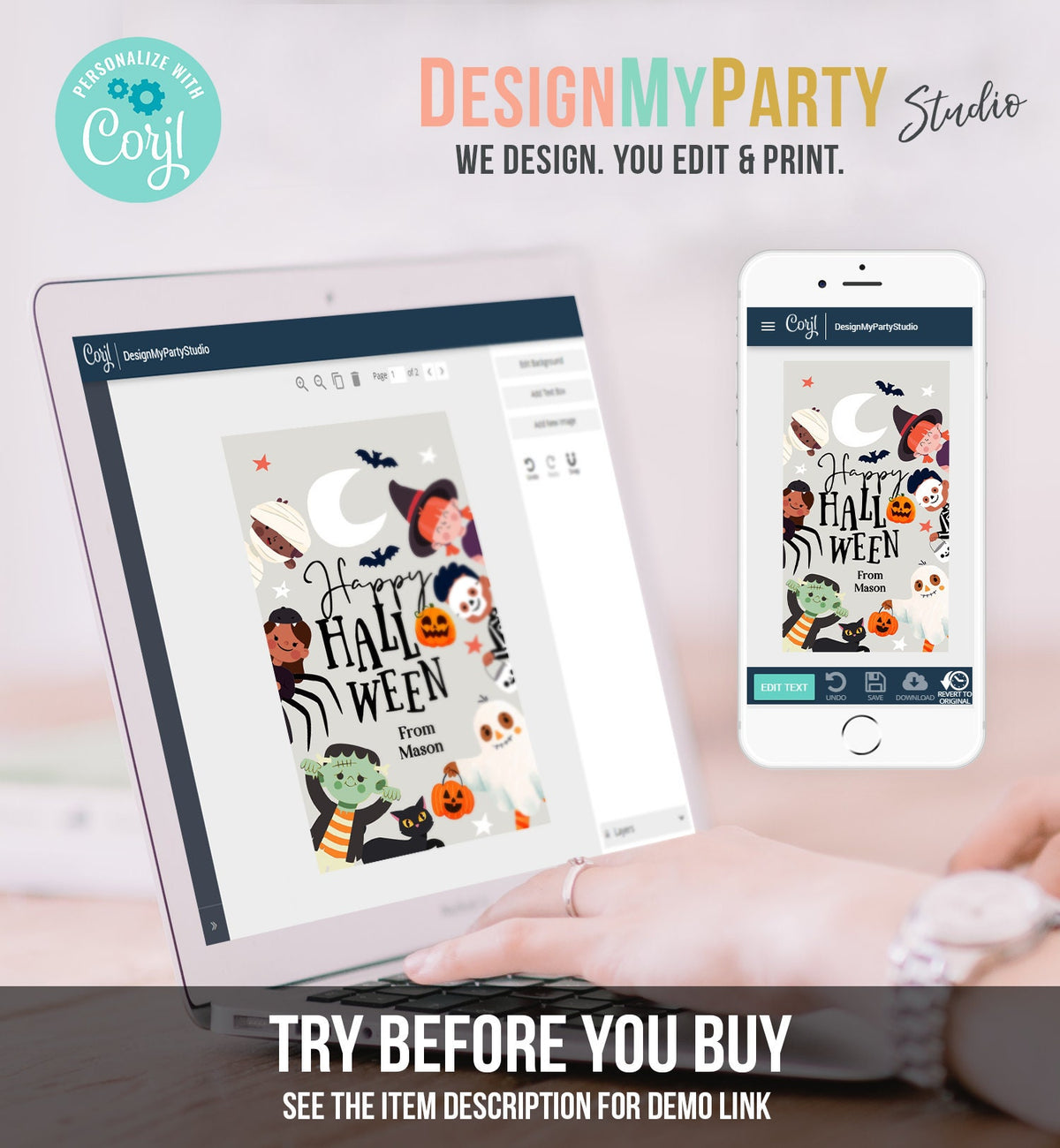 Editable Happy Halloween Gift Tags Trick Or Treat Favor Tags Ghost Treat Tag Personalized Download Printable Template 0473 0261 0009