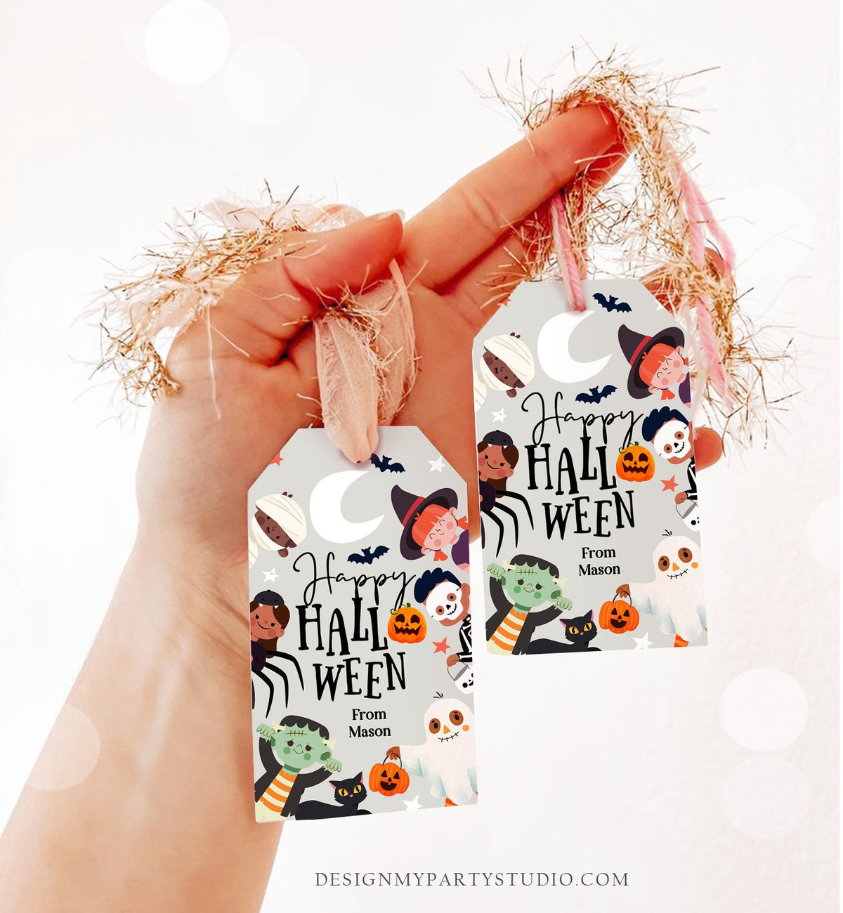 Editable Happy Halloween Gift Tags Trick Or Treat Favor Tags Ghost Treat Tag Personalized Download Printable Template 0473 0261 0009