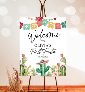Editable Fiesta Cactus Welcome Sign First Fiesta Birthday Welcome Desert Mexican Succulent 1st Succulent Corjl Template Printable 0404