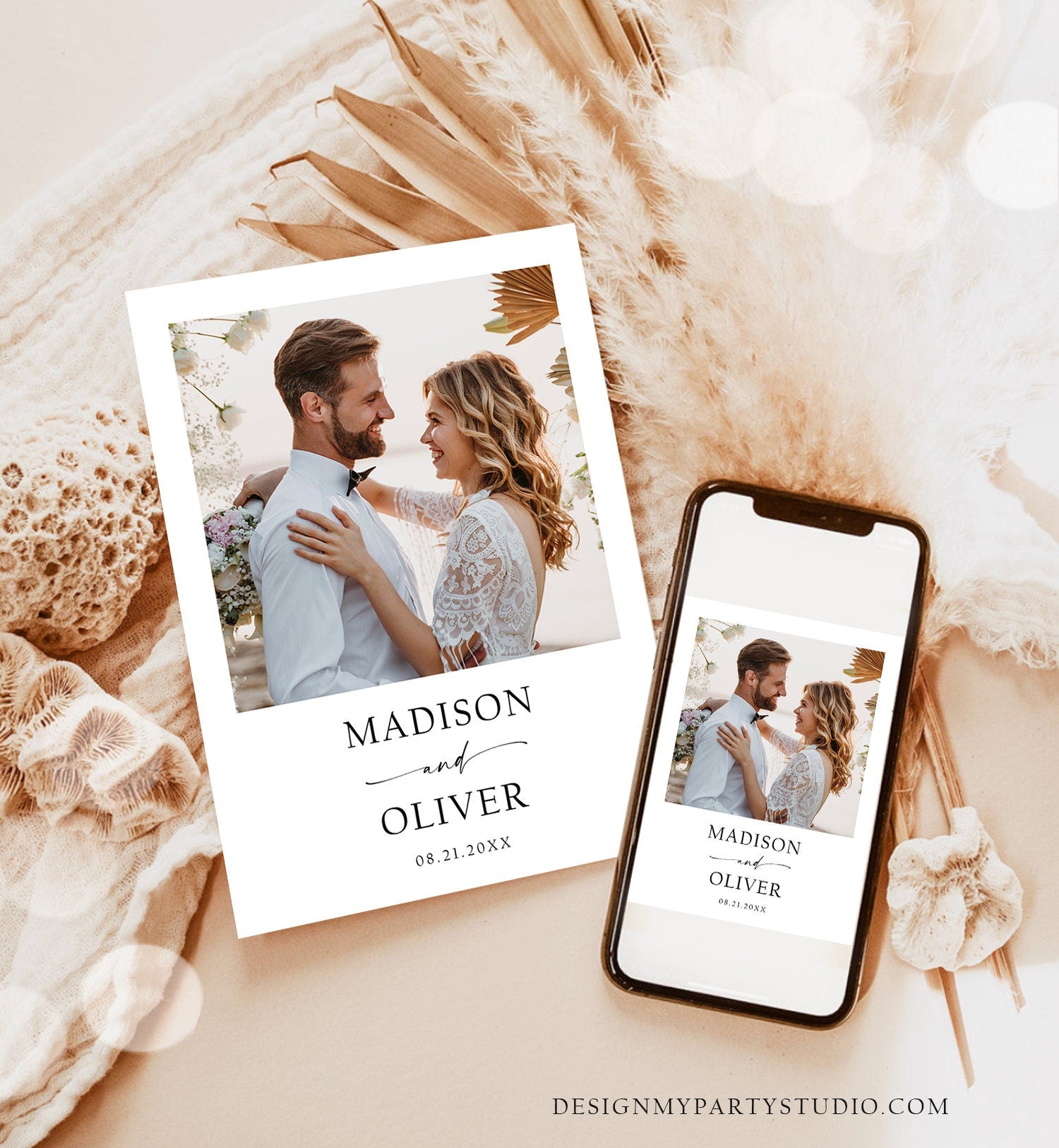 Editable Minimalist Modern Wedding Invitation Suite RSVP Card Details Card Photo Boho Rustic Modern Calligraphy Template Printable 0493