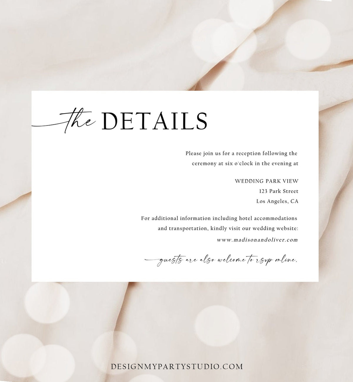 Editable Minimalist Modern Wedding Details Card Insert Enclosure Registry Card Boho Rustic Modern Calligraphy Template Printable 0493