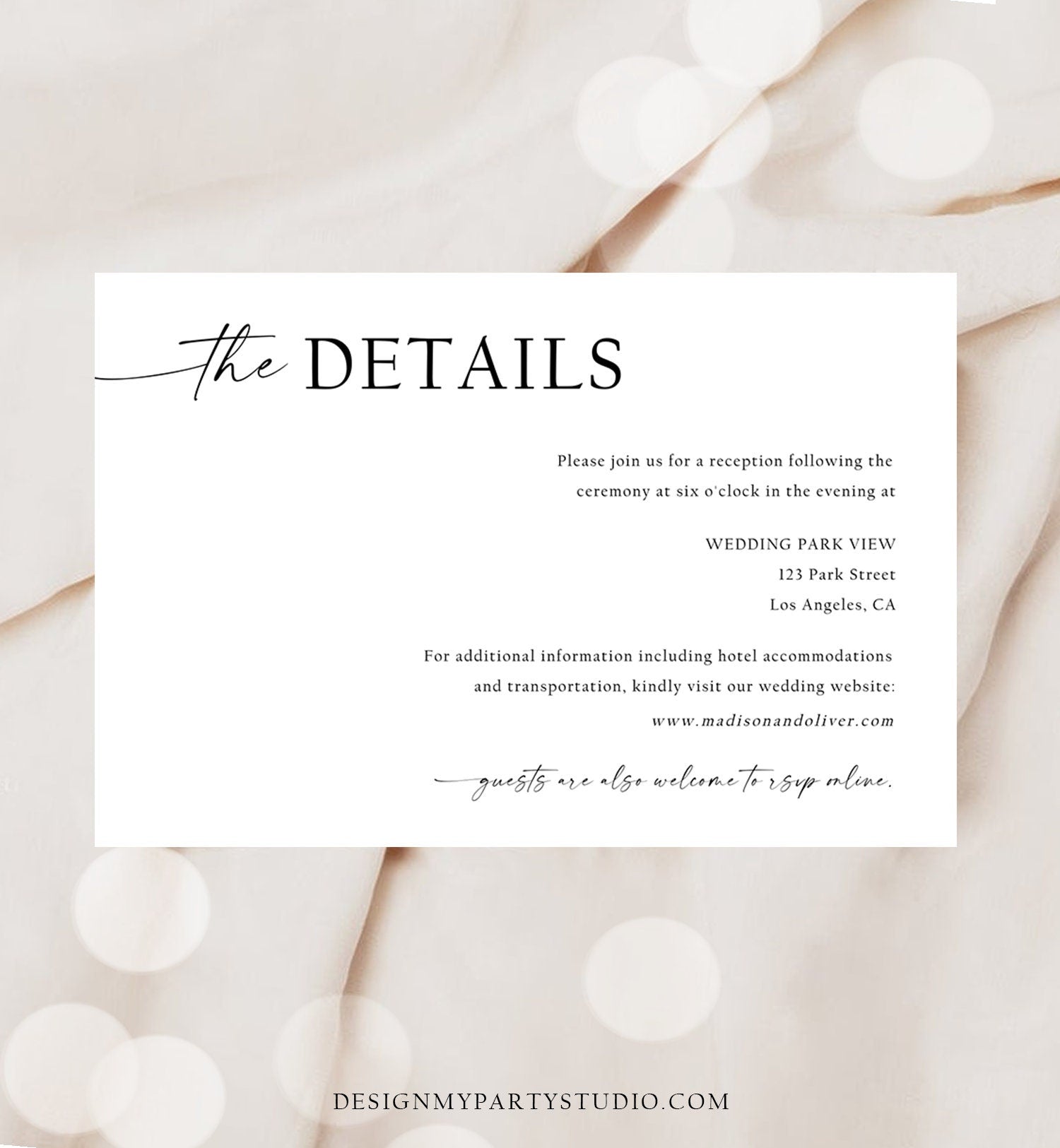 Editable Minimalist Modern Wedding Details Card Insert Enclosure Registry Card Boho Rustic Modern Calligraphy Template Printable 0493