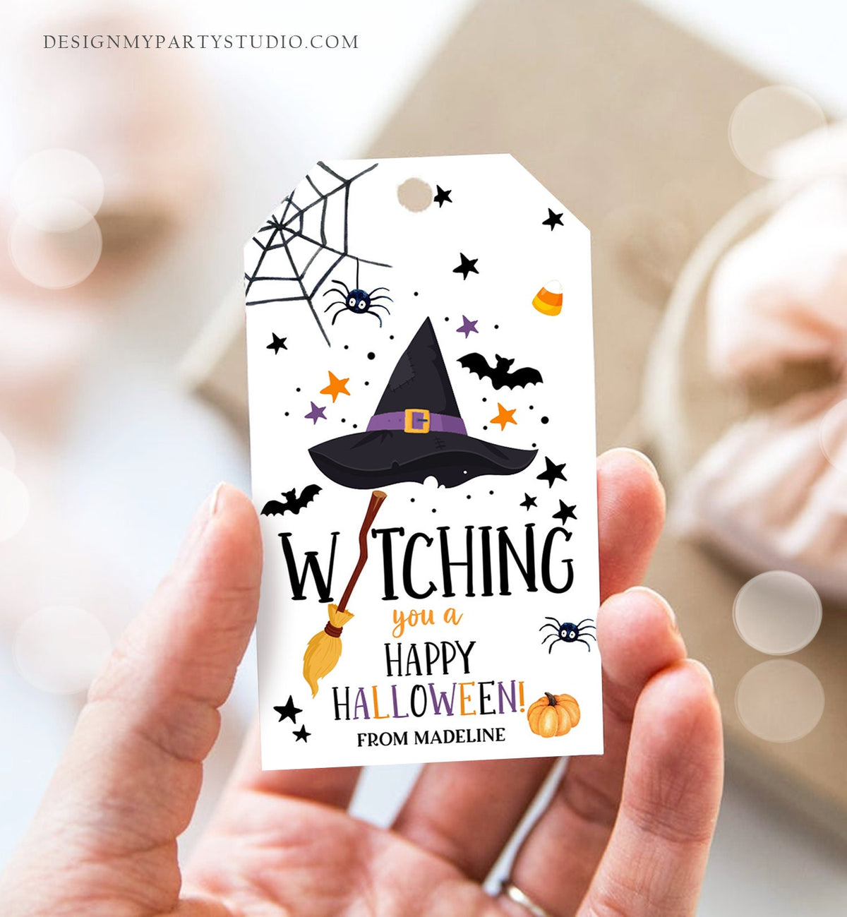 Editable Halloween Favor Tags Witching You a Happy Halloween Trick Or Treat Favor Halloween Party Digital Download Template Printable 0261