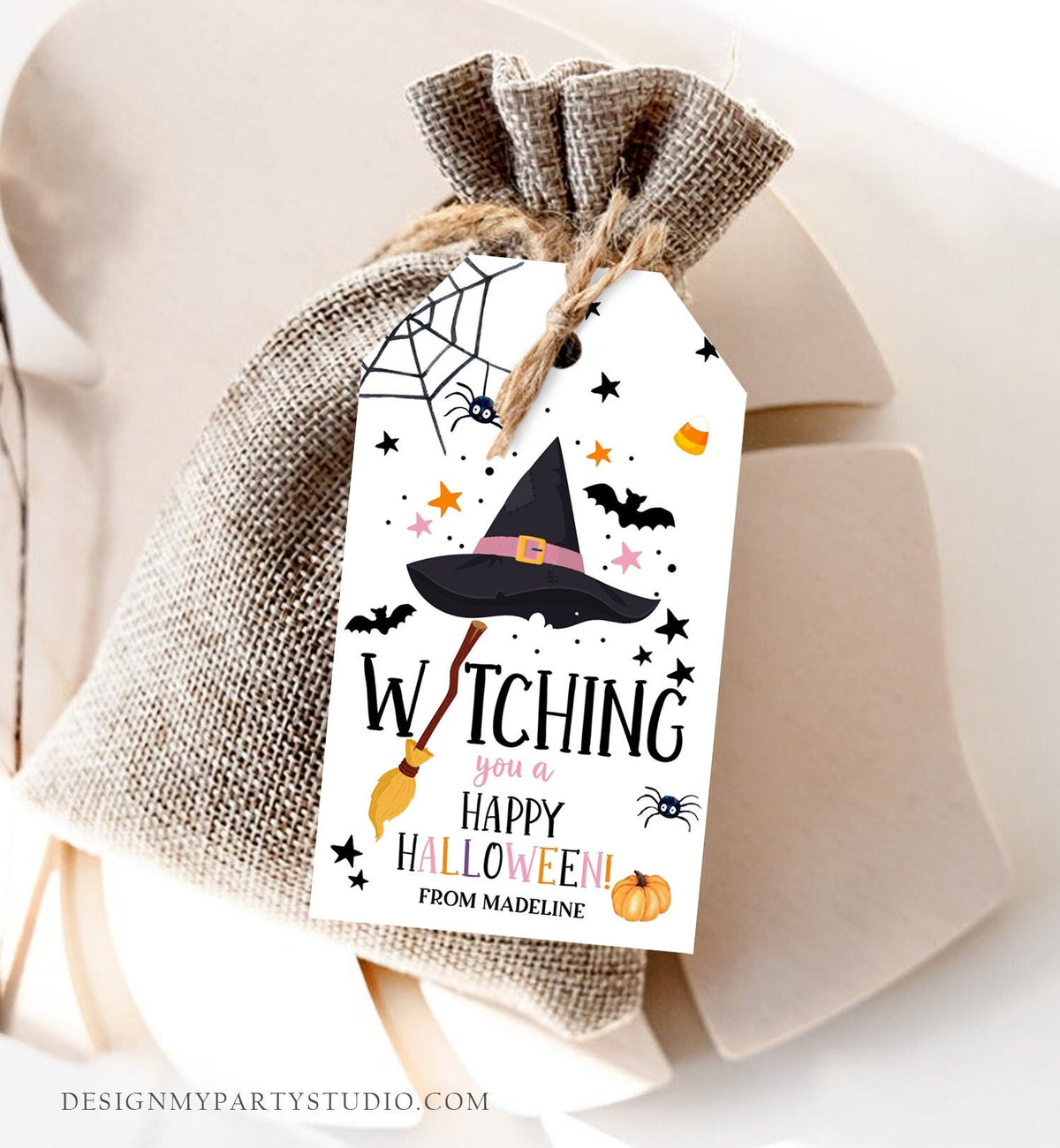 Editable Halloween Favor Tags Witching You a Happy Halloween Trick Or Treat Favor Tags Birthday Party Download Printable Template Corjl 0261