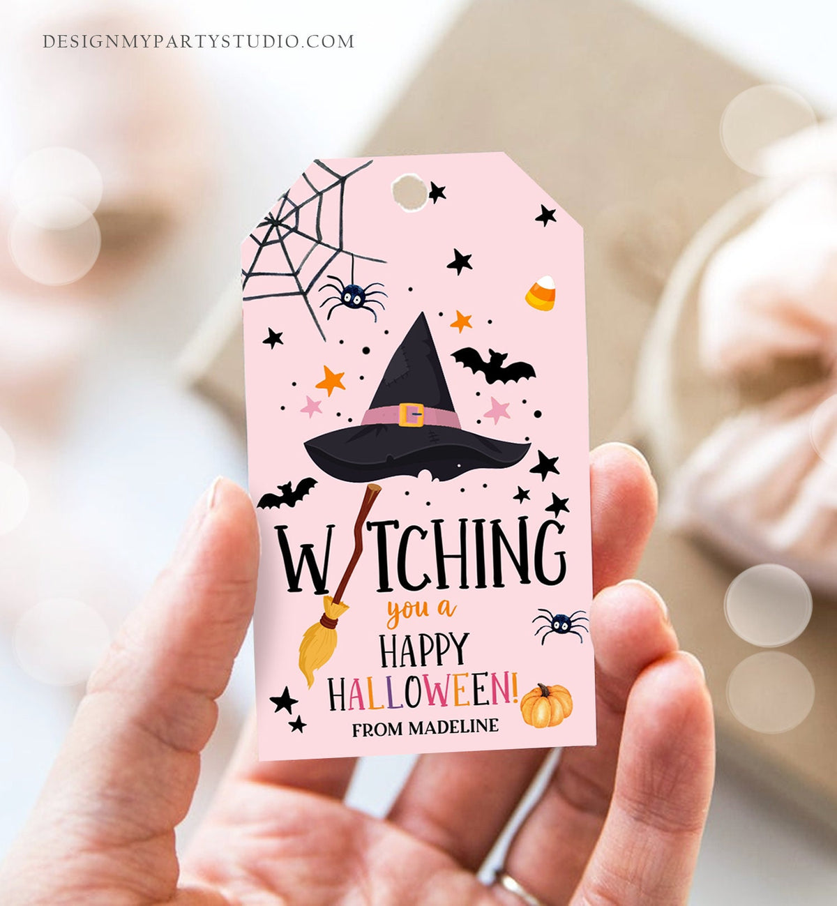 Editable Halloween Favor Tags Witching You a Happy Halloween Trick Or Treat Favor Birthday Party Digital Download Template Printable 0261