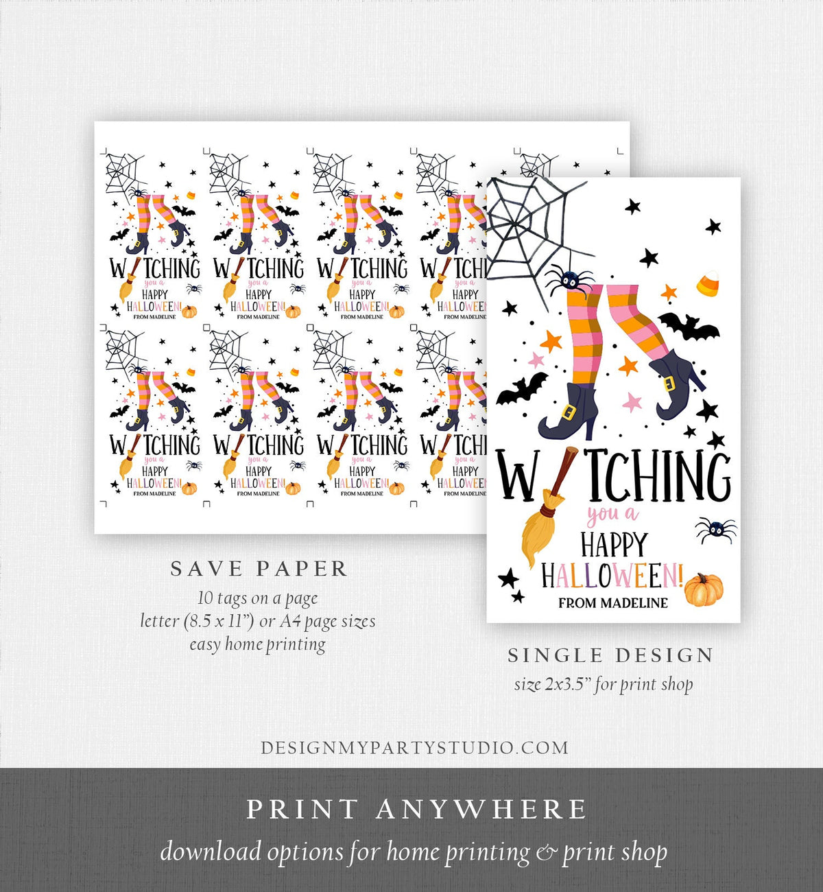 Editable Halloween Favor Tags Witching You a Happy Halloween Trick Or Treat Favor Tag Halloween Digital Download Template Printable 0261