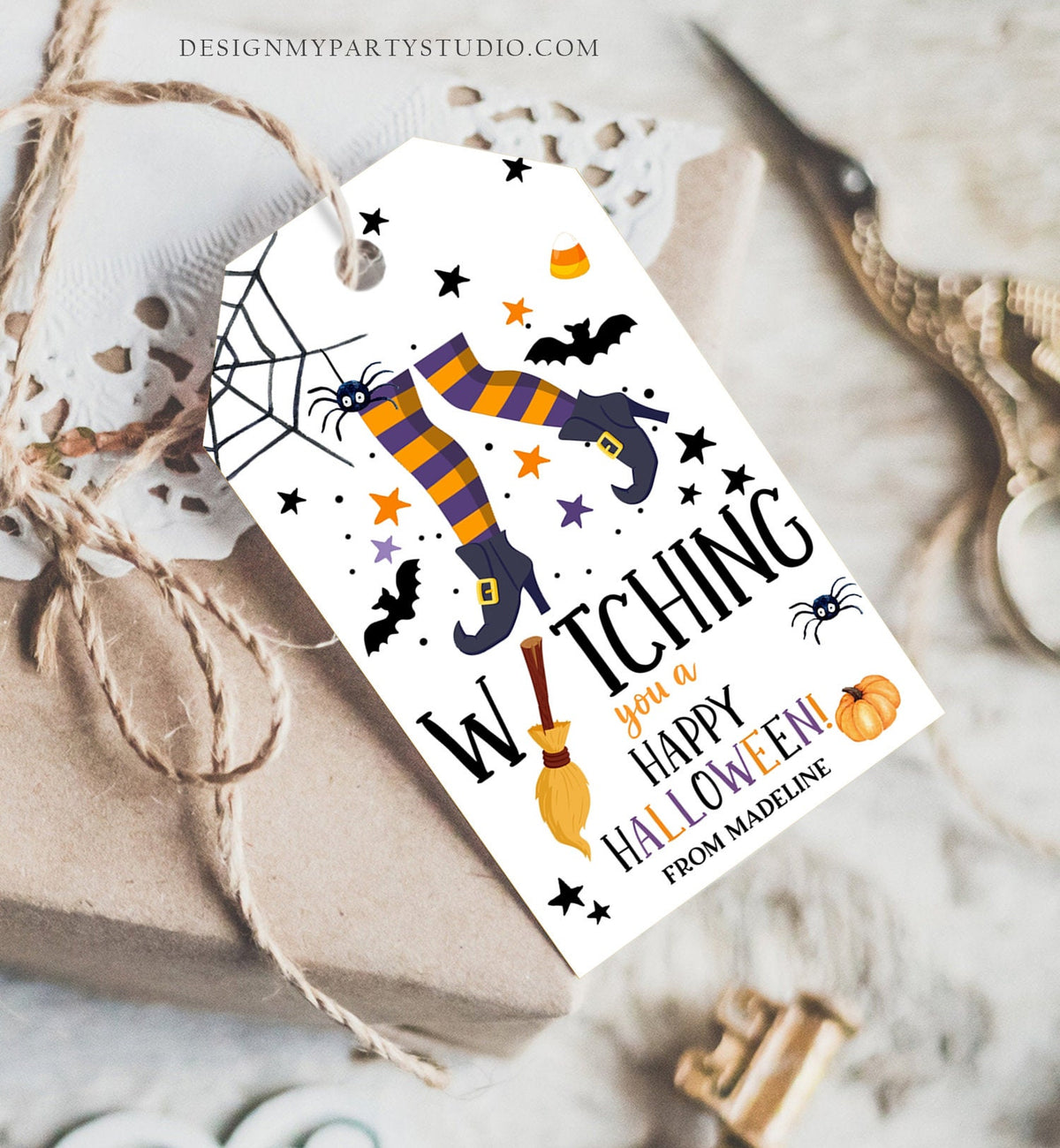 Editable Halloween Favor Tags Witching You a Happy Halloween Trick Or Treat Favor Halloween Party Digital Download Template Printable 0261