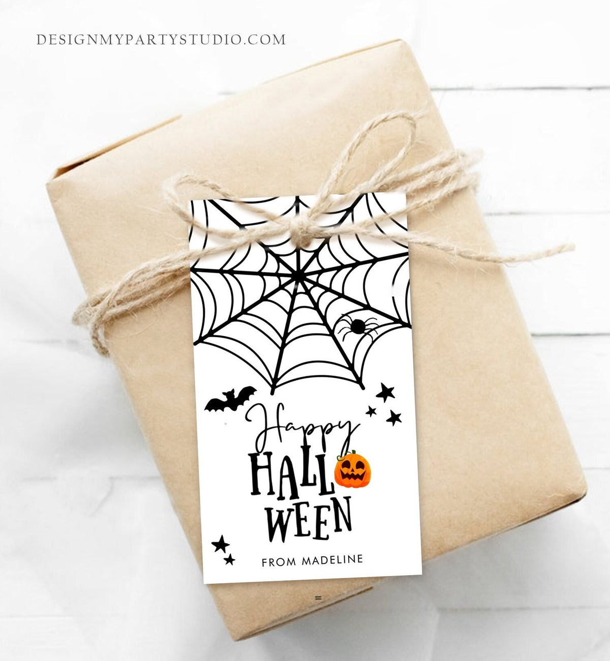 Editable Happy Halloween Gift Tags Trick Or Treat Favor Tags Spiderweb Treat Bag Spooky Personalized Download Printable Corjl 0261 0009