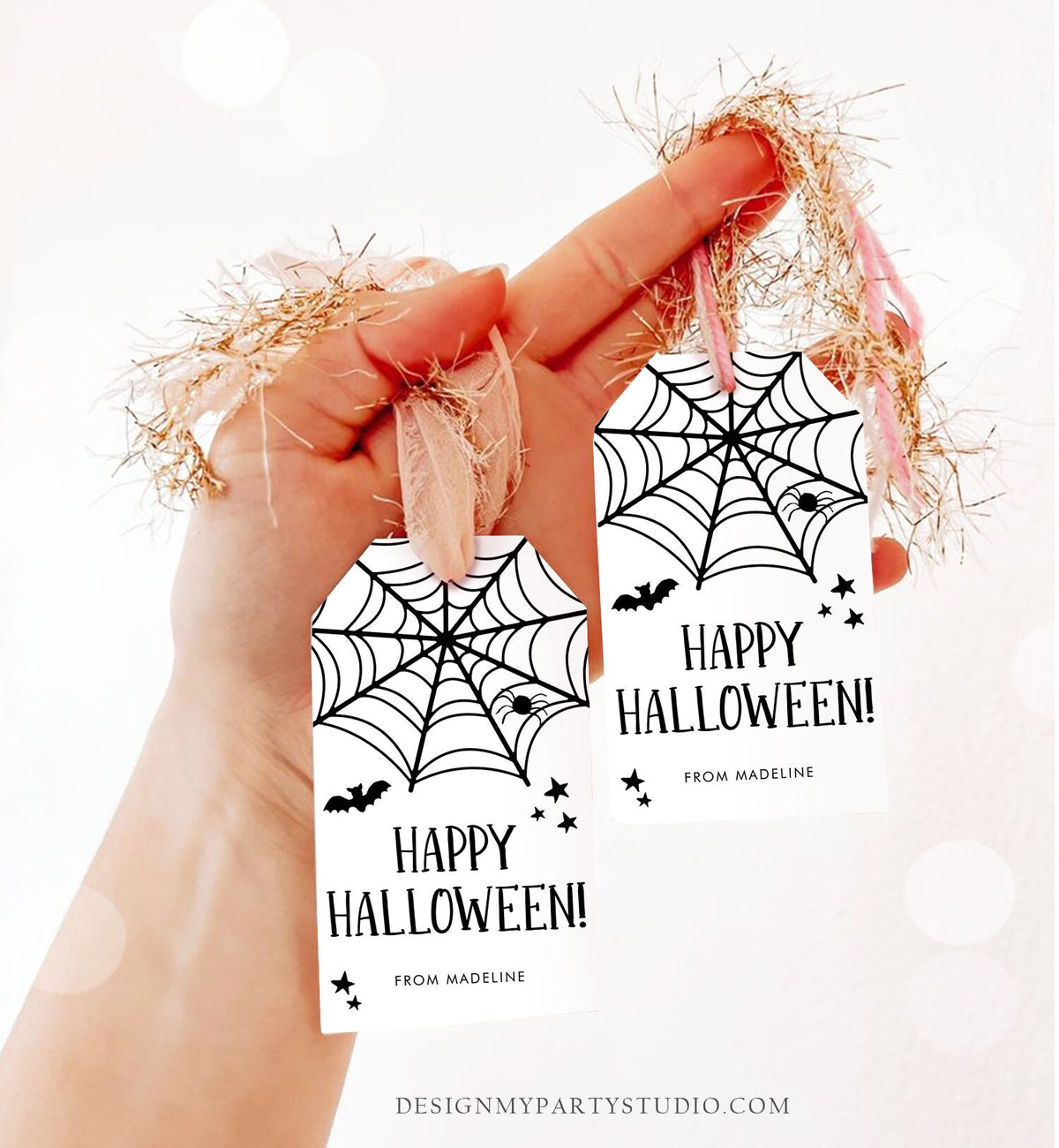 Editable Happy Halloween Gift Tags Trick Or Treat Favor Tags Spiderweb Treat Bag Spooky Personalized Download Template Printable 0261 0009