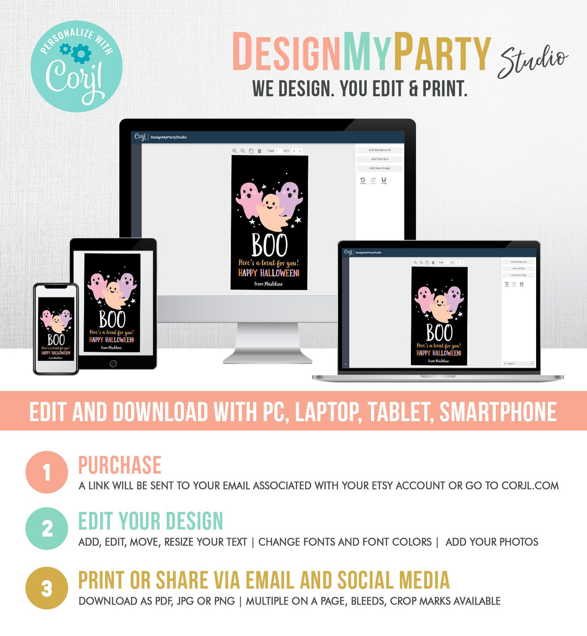 Editable Halloween Favor Tags Boo Gift Tags Costume Party Trick Or Treat Favor Tags Halloween Party Digital Download Template Printable 0261